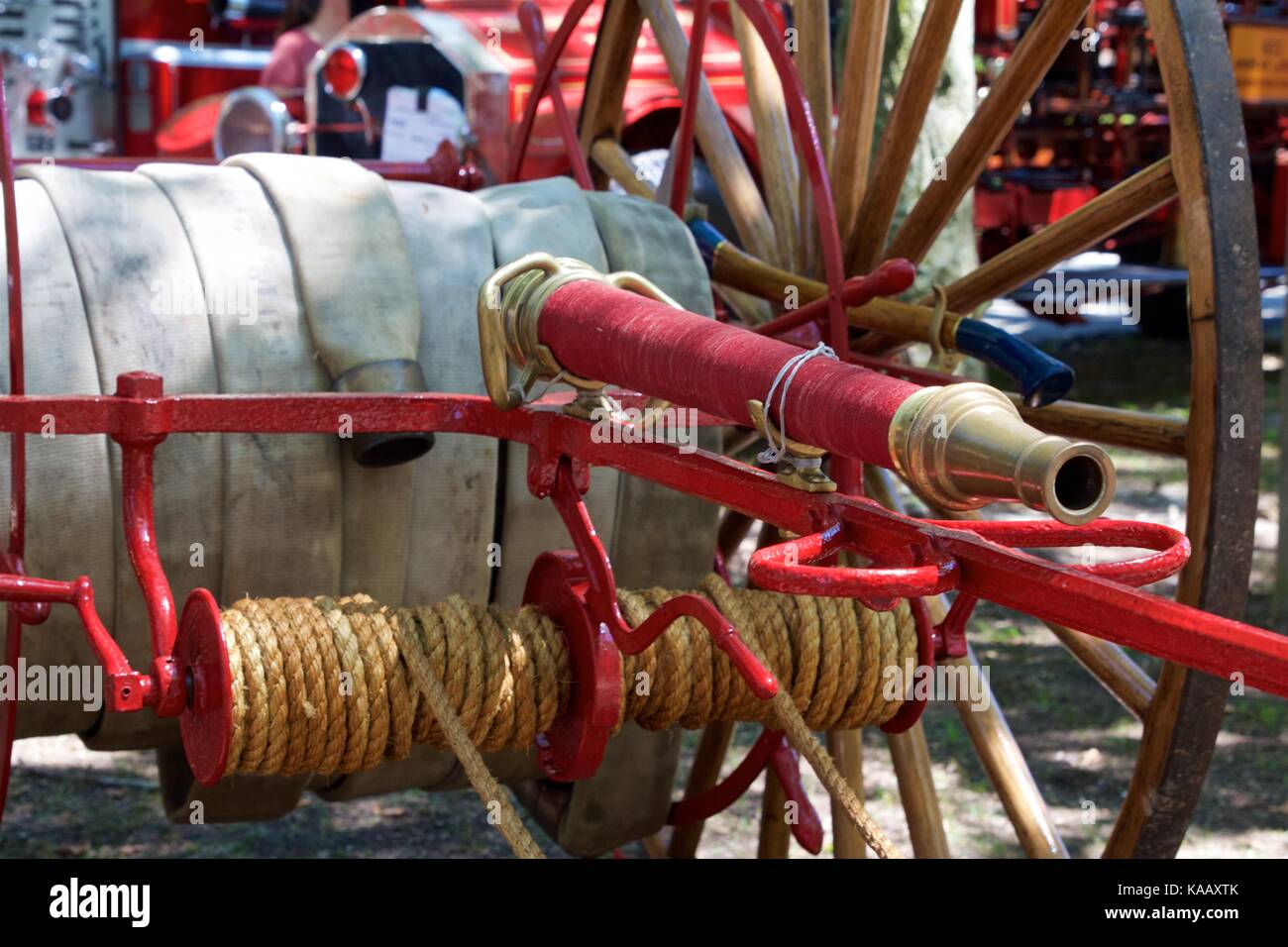 A horse drawn fire pumper at the 37th Annual Fire Apparatus Show and Muster in Millville, NJ. Stock Photo