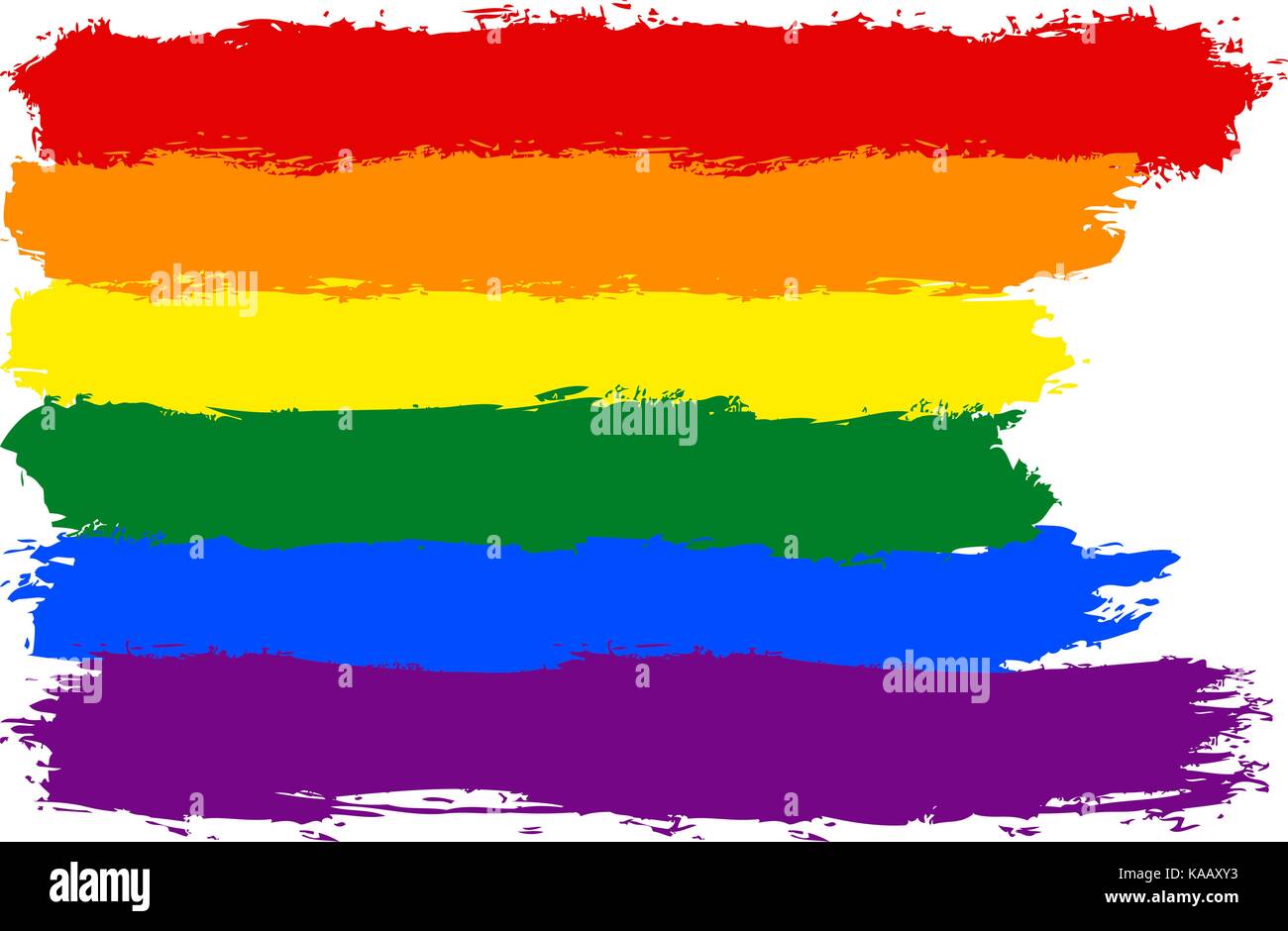 Rough paint brush stroke made in the colors of the rainbow pride flag ...