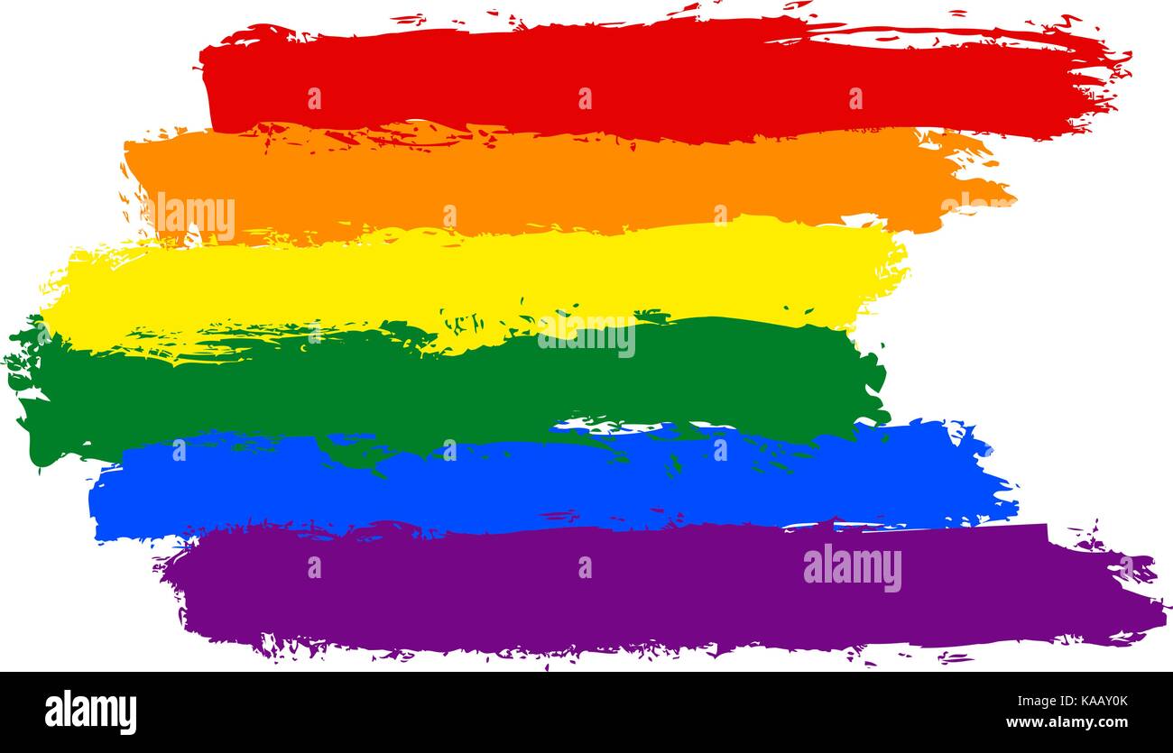 Rough paint brush stroke made in the colors of the rainbow pride flag ...