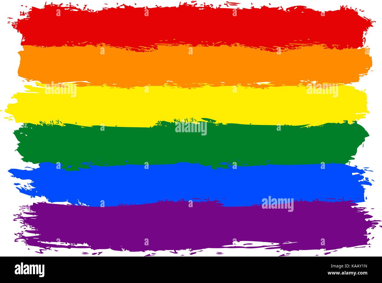 Rough paint brush stroke made in the colors of the rainbow pride flag