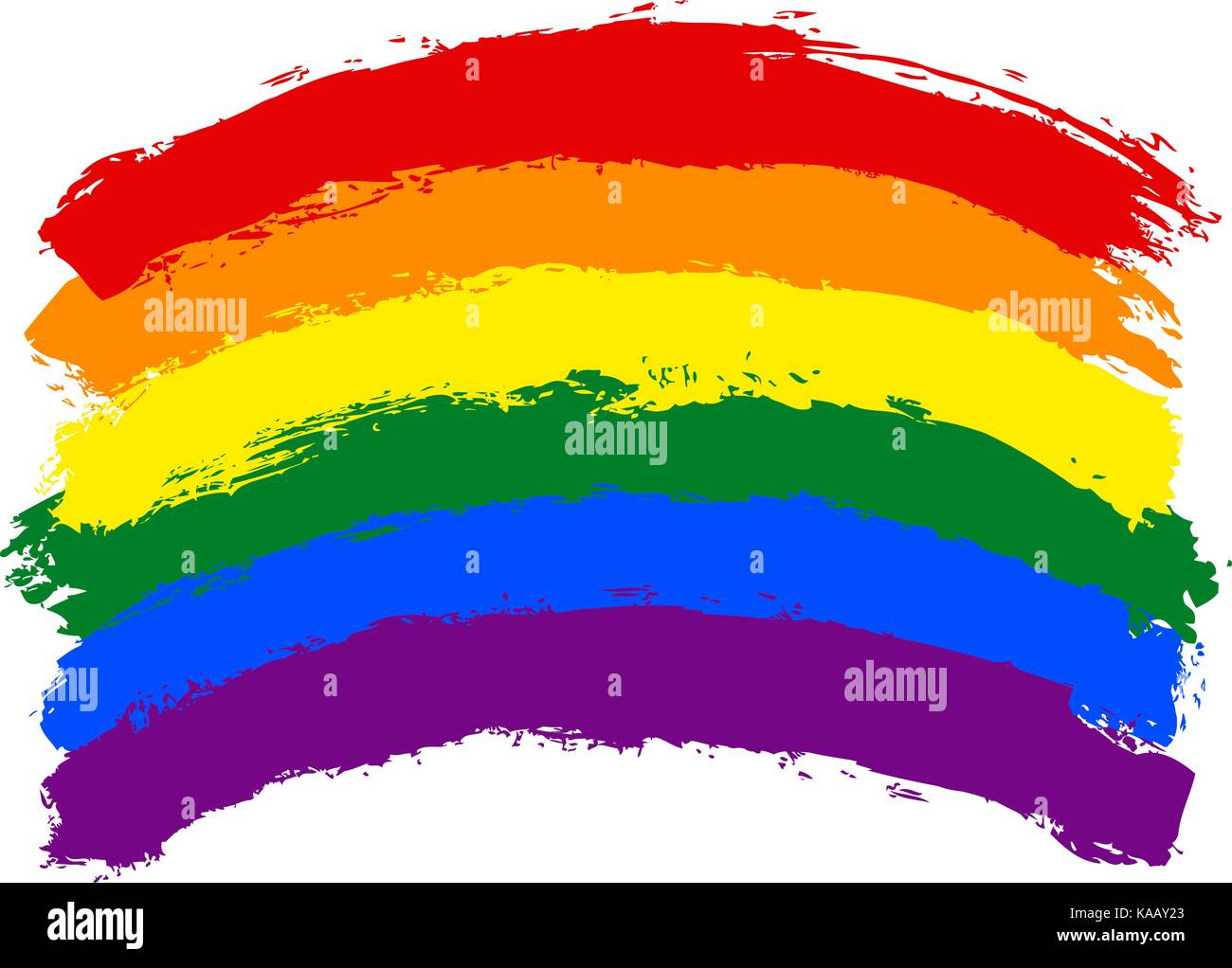 Rough paint brush stroke made in the colors of the rainbow pride flag ...