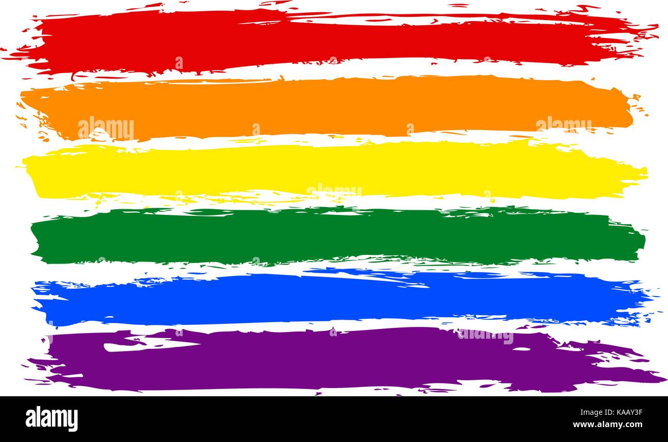Rough paint brush stroke made in the colors of the rainbow pride flag ...
