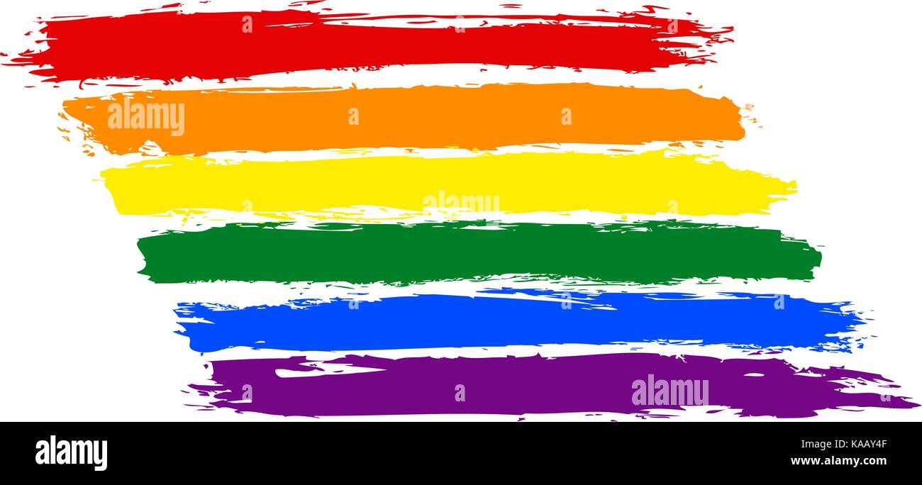 Rough paint brush stroke made in the colors of the rainbow pride flag ...