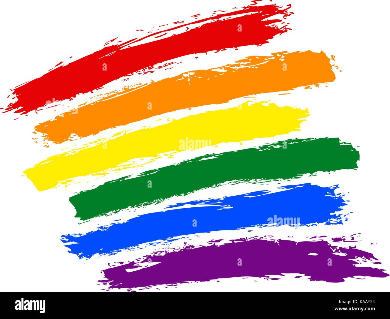 Rough paint brush stroke made in the colors of the rainbow pride flag ...