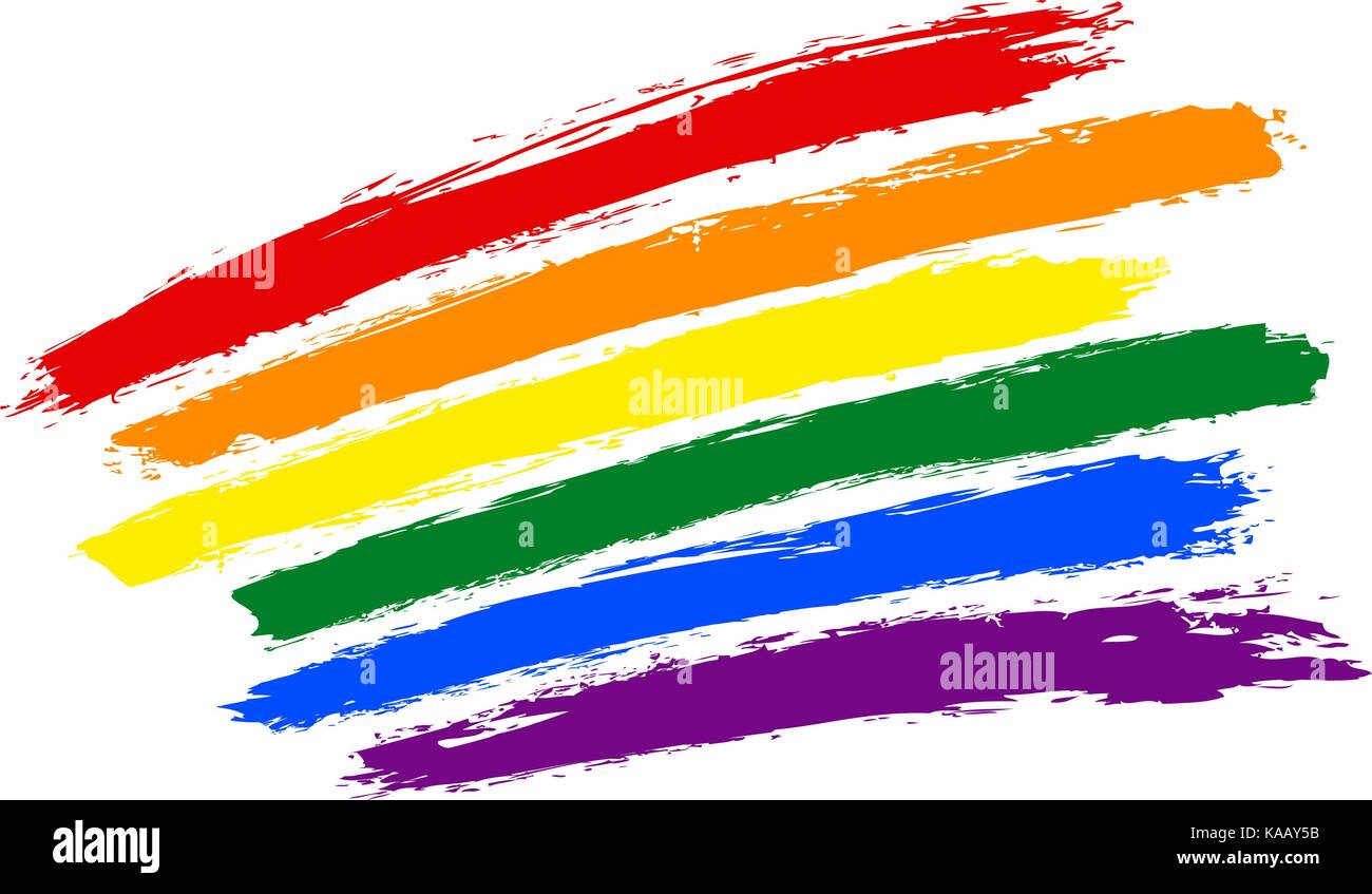 Rough paint brush stroke made in the colors of the rainbow pride flag LGBT movement. Graphic element in technique vector illustration Stock Vector