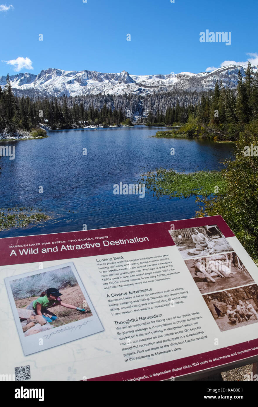 Sign at Twin Lakes in the Mammoth Lakes Basin in the Eastern Sierra in California Stock Photo