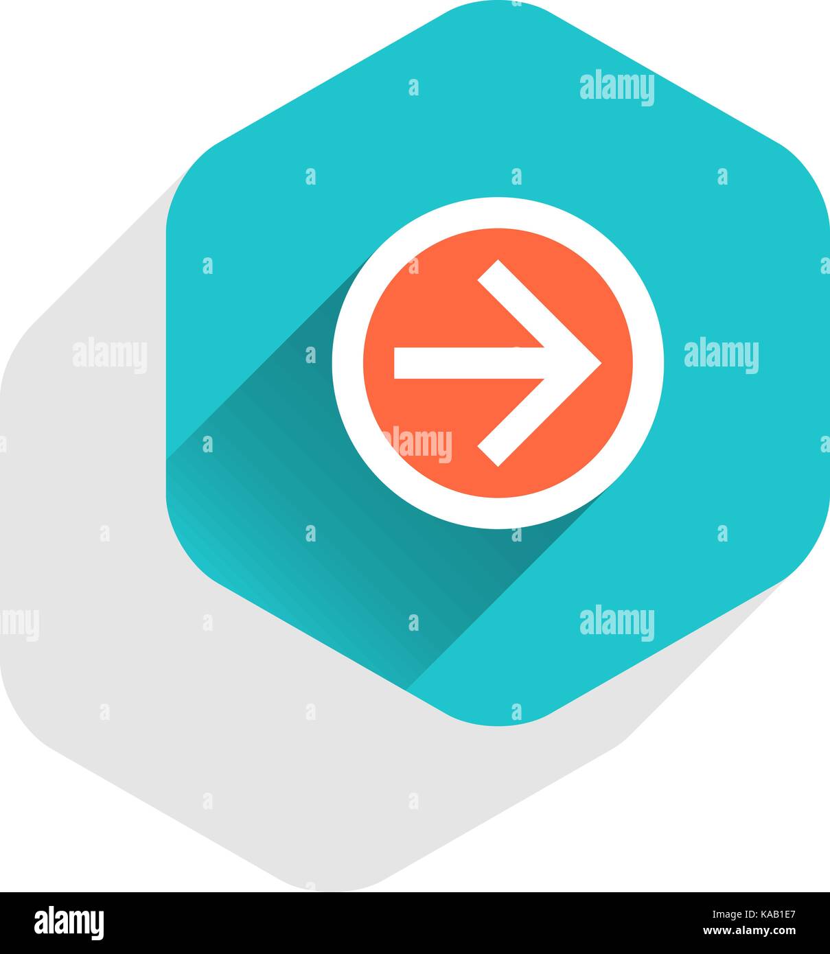 Arrow sign on round icon in hexagon shape. Web internet button in flat ...