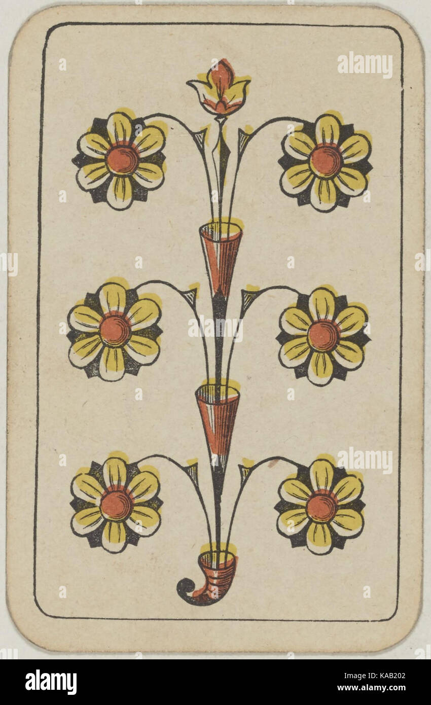 swiss card deck 1850 6 of flowers stock photo - alamy
