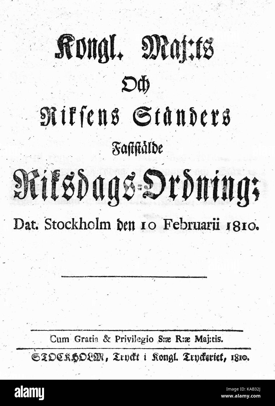 Riksdagsordningen 1810 Stock Photo