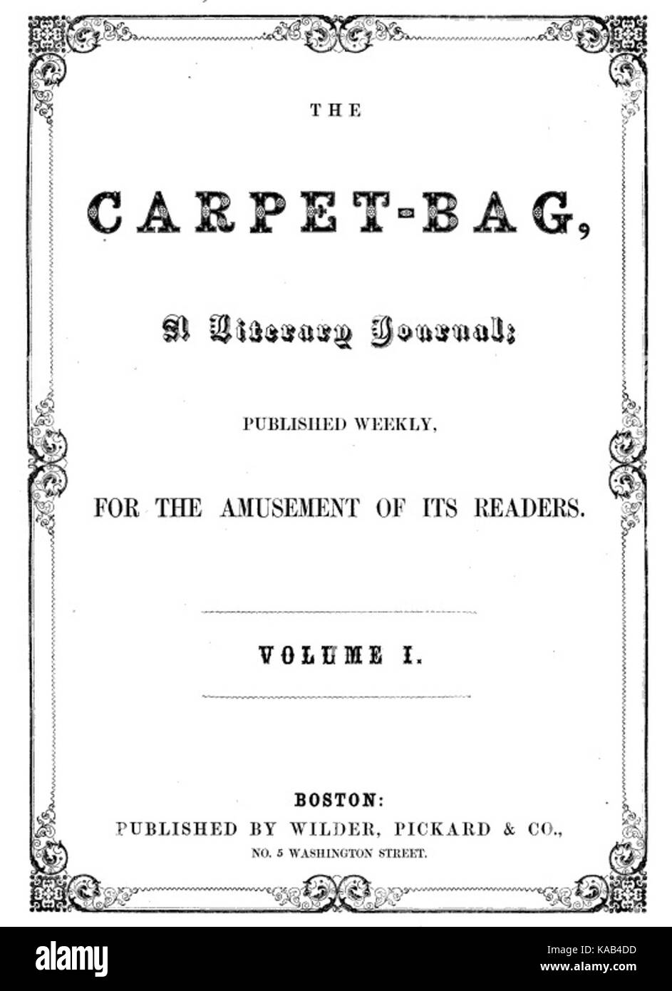 The Carpet Bag title page, 1851 Stock Photo Alamy