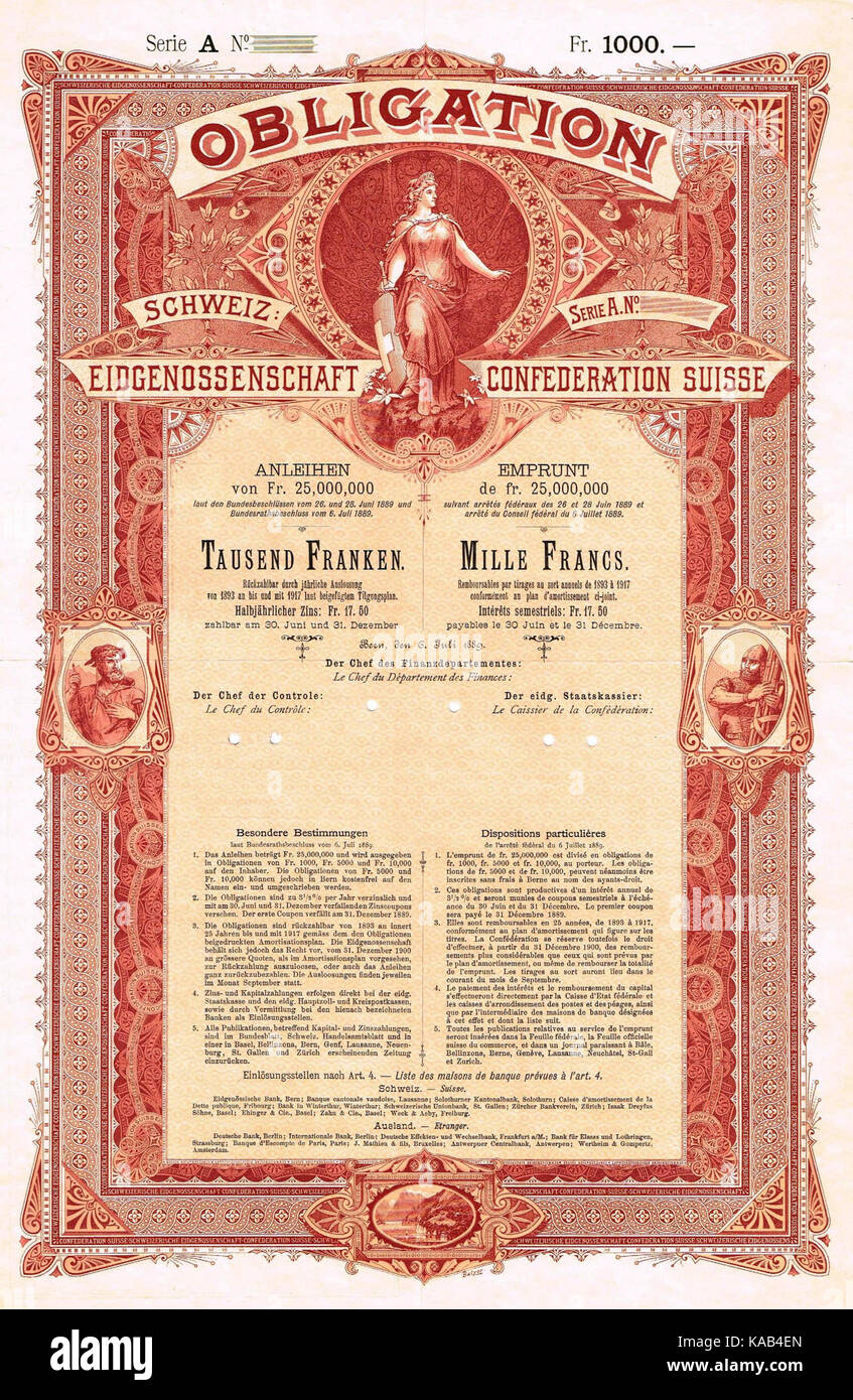 Schweizerische Eidgenossenschaft 1889 Stock Photo