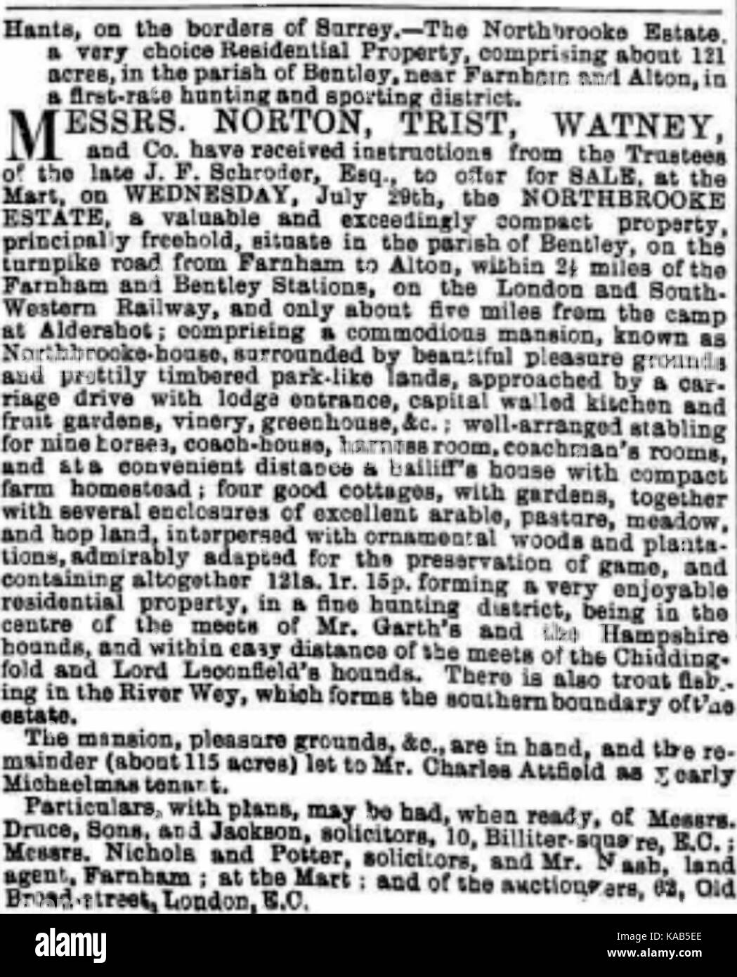 Sale Notice Northbrook Park 1868 Stock Photo Alamy