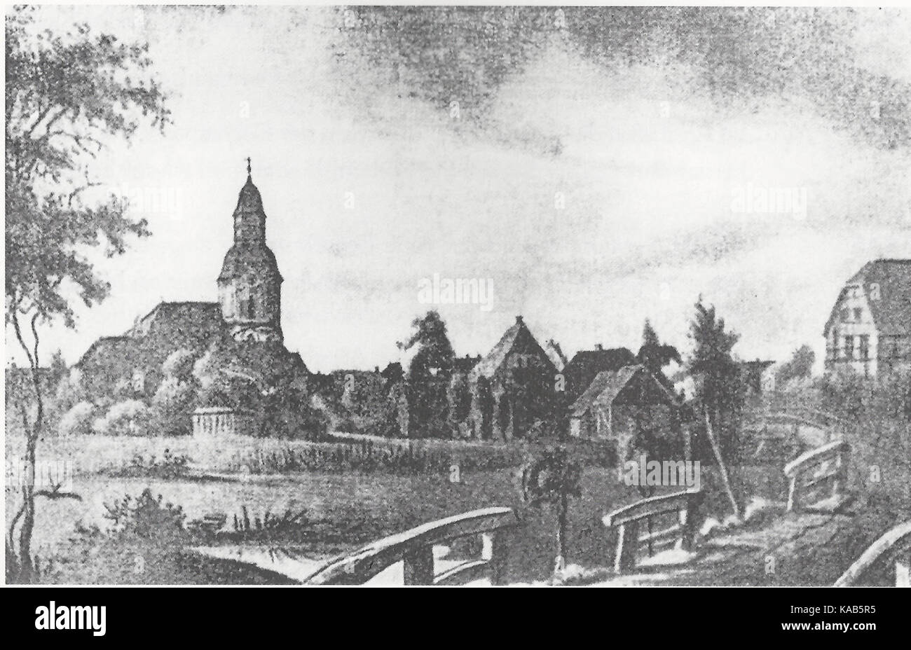 Ruhland, Blick vom Zollhaus 1848 Stock Photo