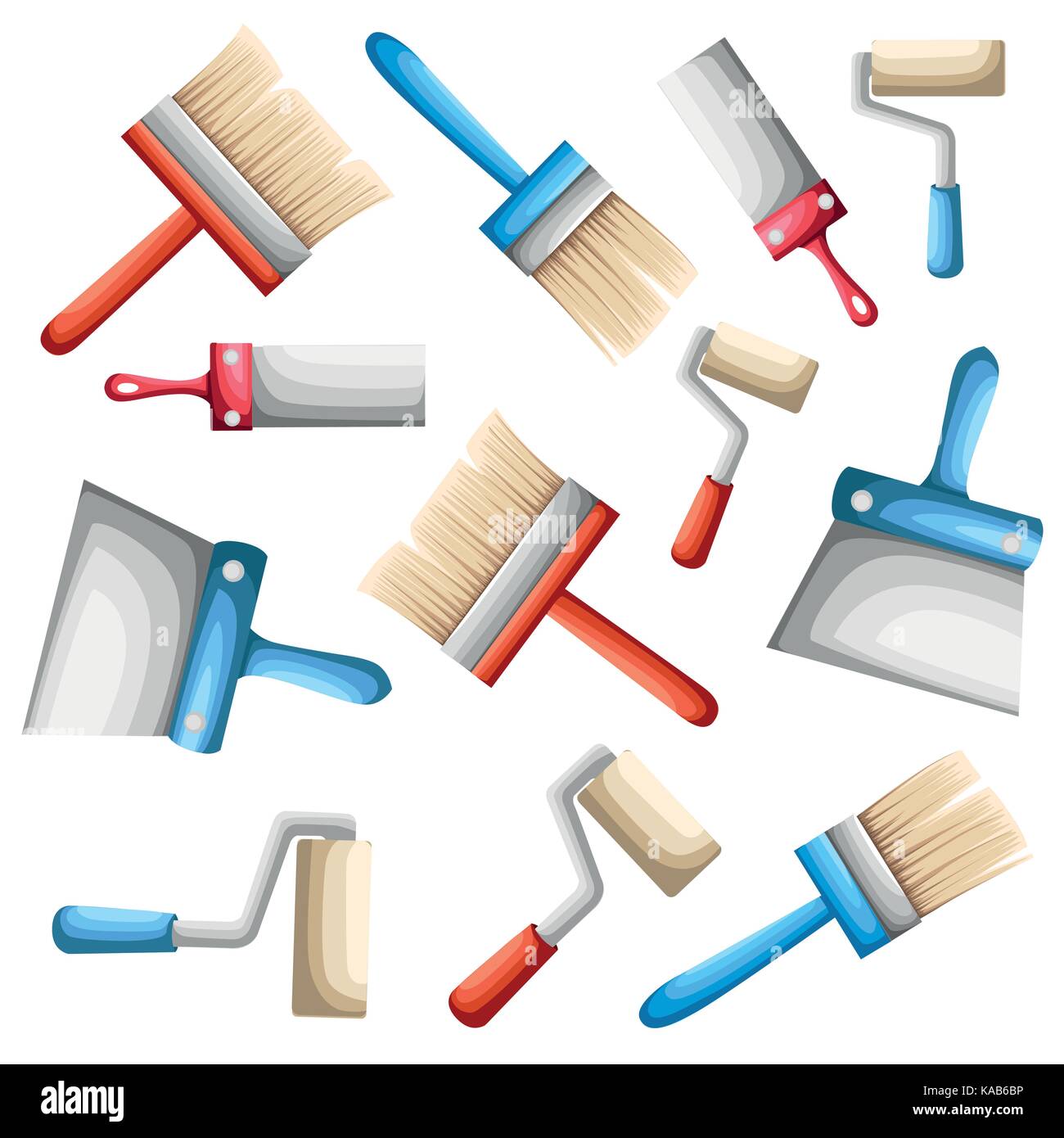 Vector roller and paint brushes with colors vector set of tools for ...