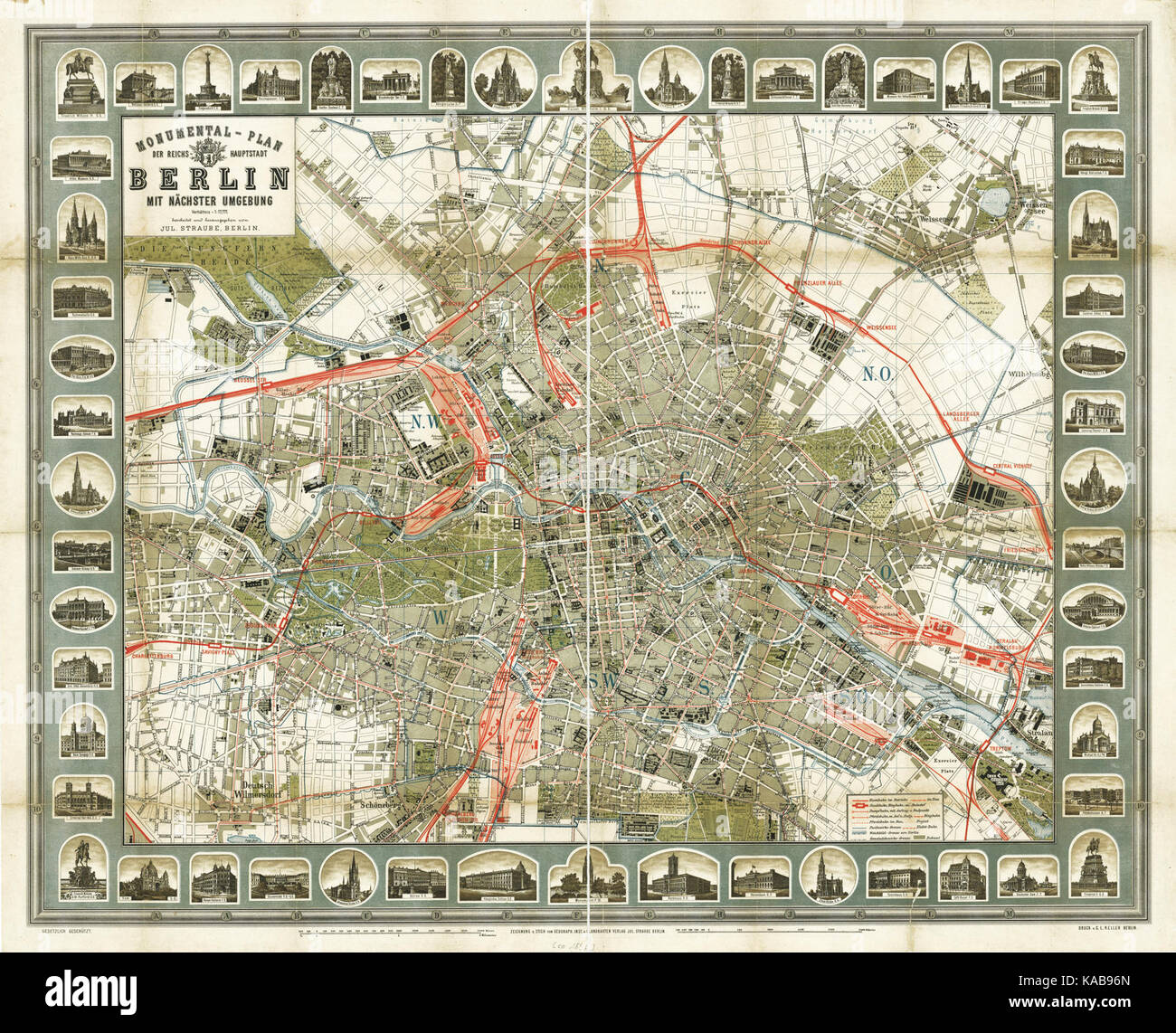 Straube Monumental Plan der Reichshauptstadt Berlin 1896 Stock Photo