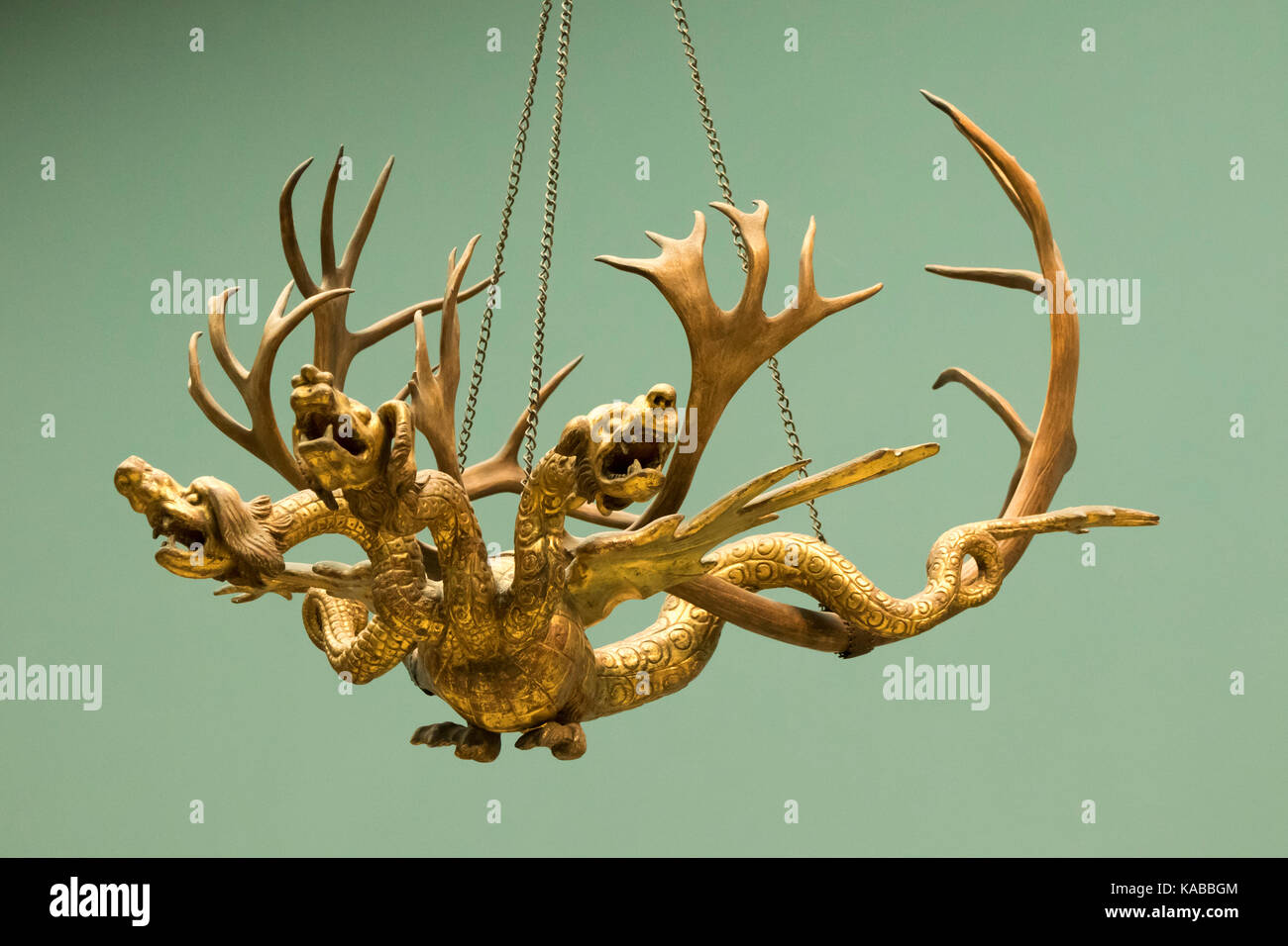 Antler chandelier (1522) in the shape of a dragon by Veit Stoss after a drawing by Durer, German National Museum, Nuremberg, Bavaria, Germany Stock Photo