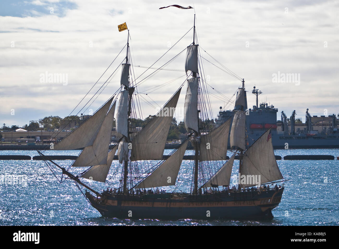 Tall Sailing Ship HMS Surprise, on San Diego Bay, CA US, is a ...