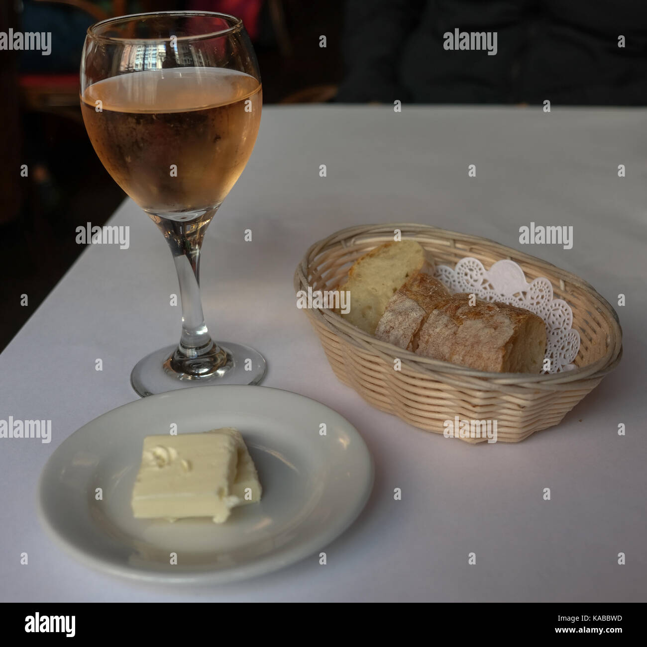 Bread, butter and wine Stock Photo Alamy