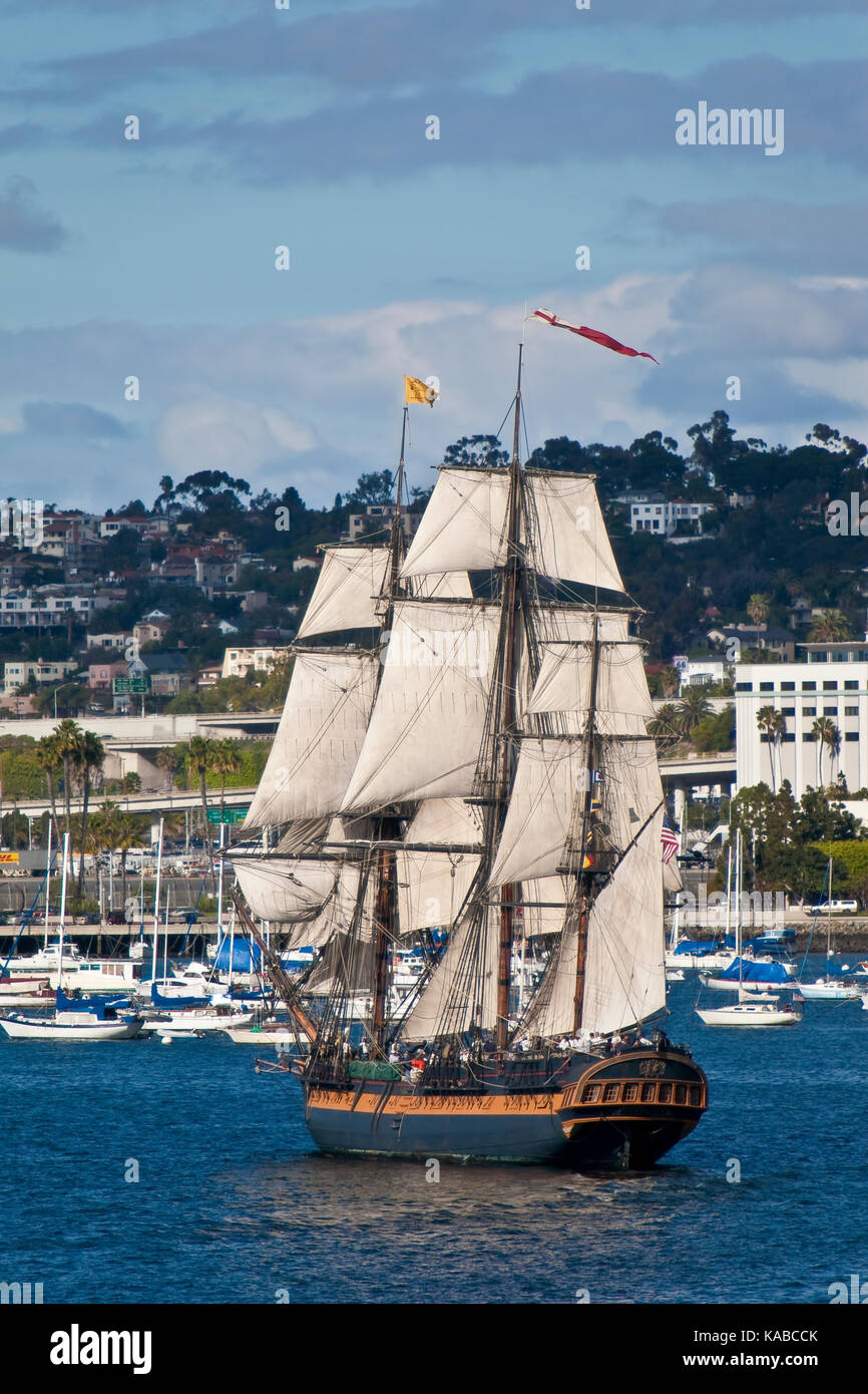 Tall Sailing Ship HMS Surprise, on San Diego Bay, CA US, is a ...