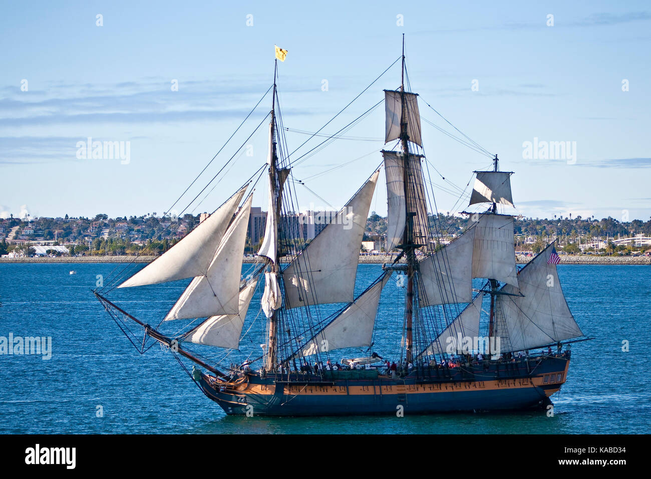 Tall Sailing Ship HMS Surprise, on San Diego Bay, CA US, is a ...