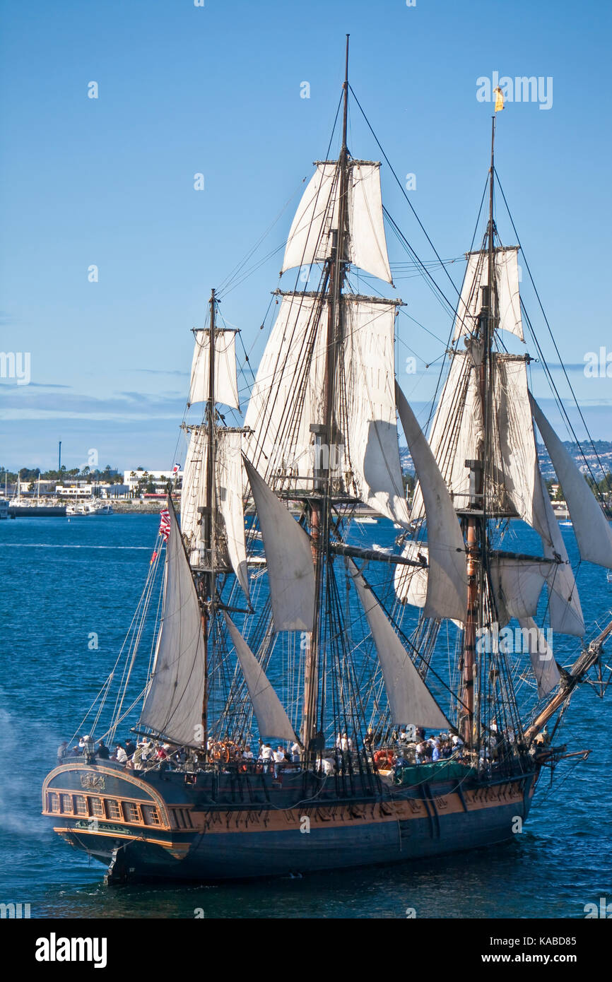 Tall Sailing Ship HMS Surprise, on San Diego Bay, CA US, is a ...