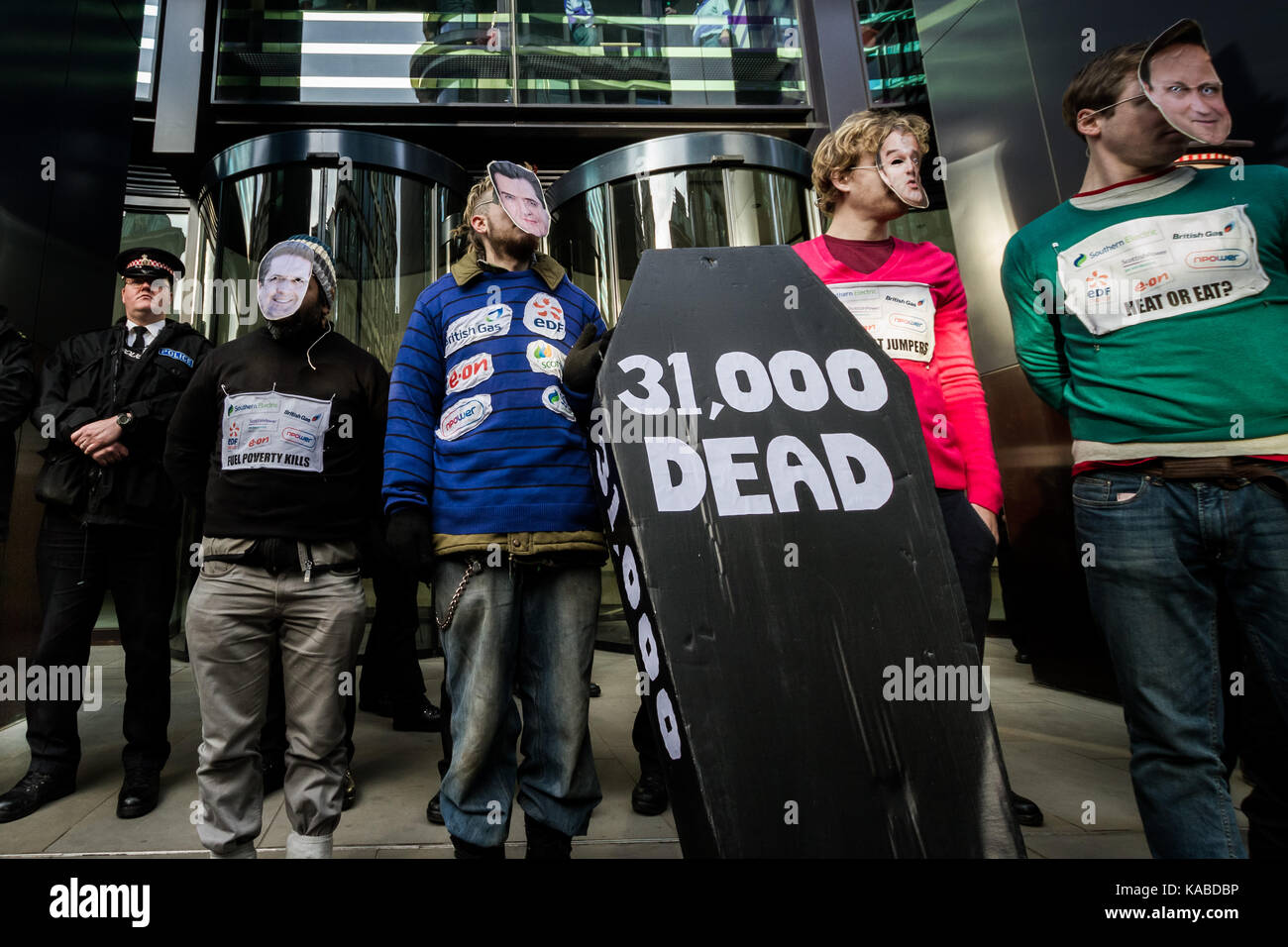 Fuel poverty action protest in London against the 'Big Six' energy companies. Stock Photo
