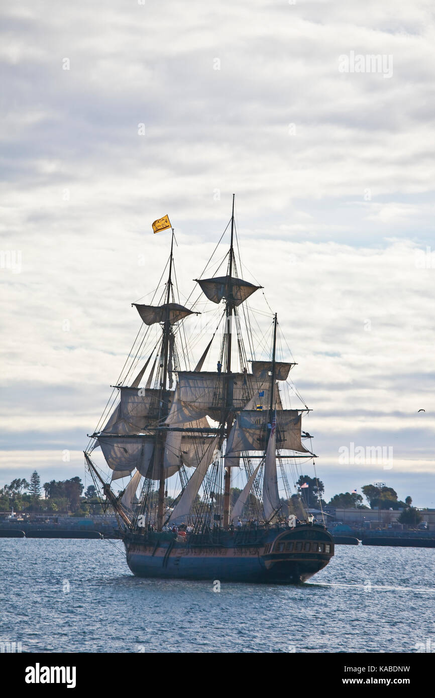 Tall Sailing Ship HMS Surprise, on San Diego Bay, CA US, is a ...