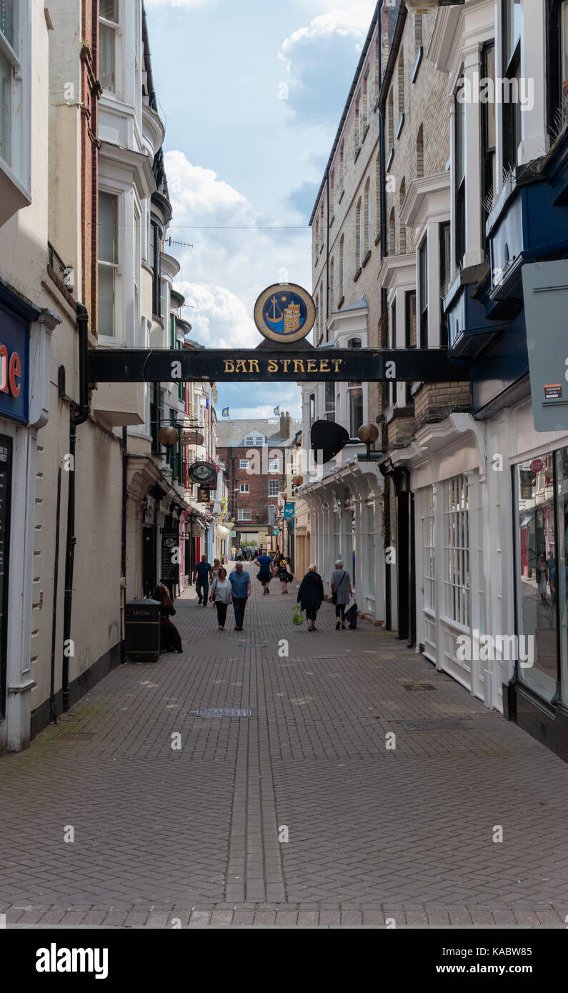 Shoppers and holiday makers in Bar Street, Scarborough, North Yorkshire