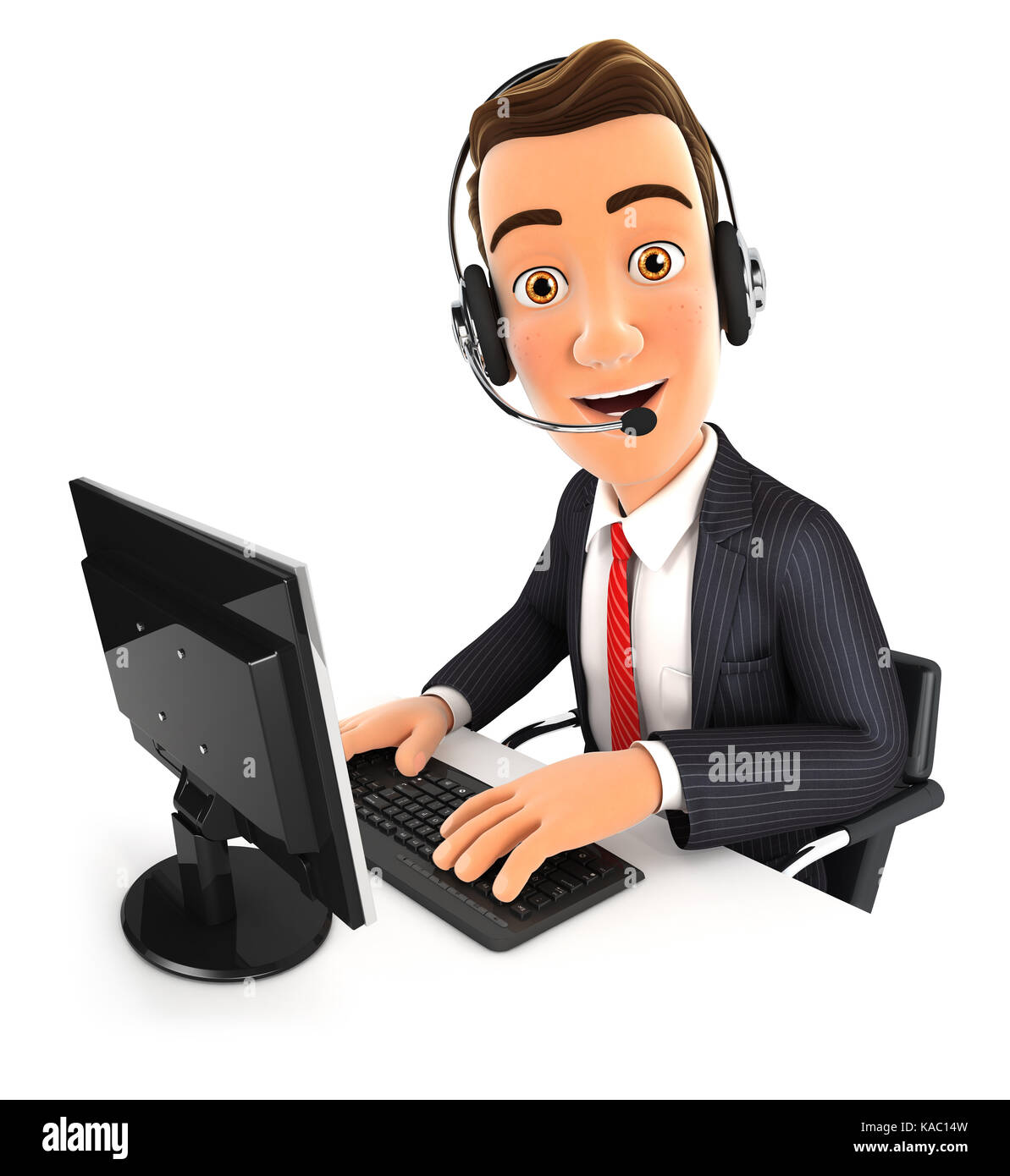 3d businessman call center, illustration with isolated white background Stock Photo