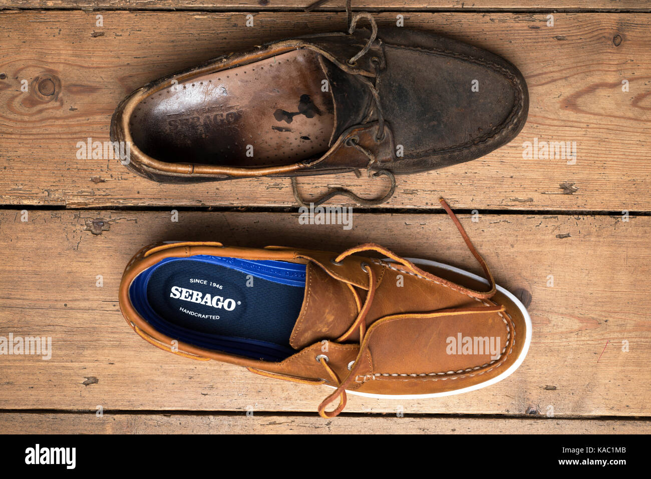 Sebago deck shoes (new and 20-years old Stock Photo - Alamy