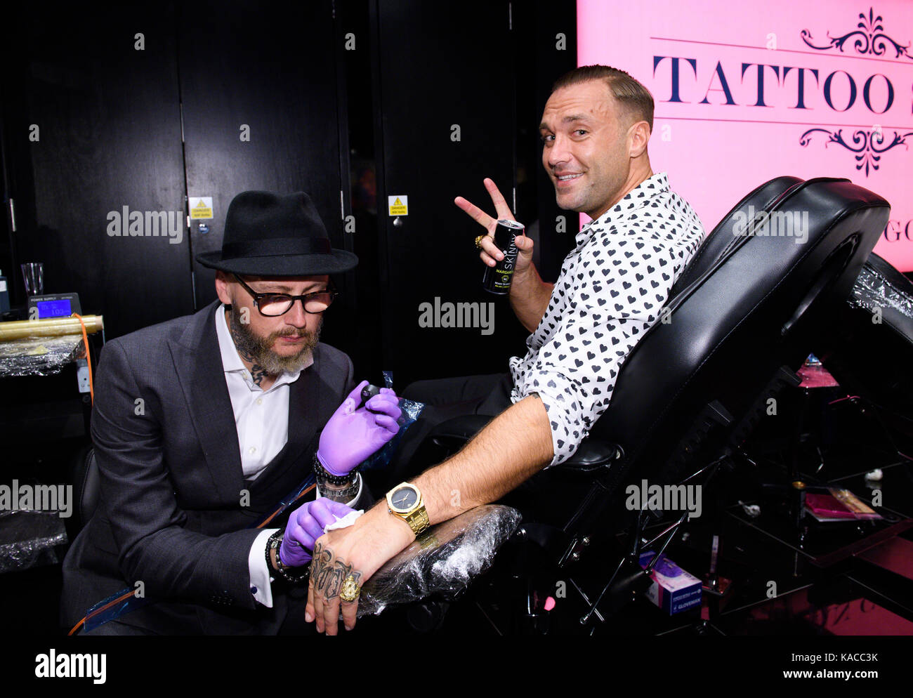 Ann Summers launches their new Oxford street store Featuring: Calum Best  get at Tattoo Where: London, United Kingdom When: 25 Aug 2017 Credit:   Stock Photo - Alamy