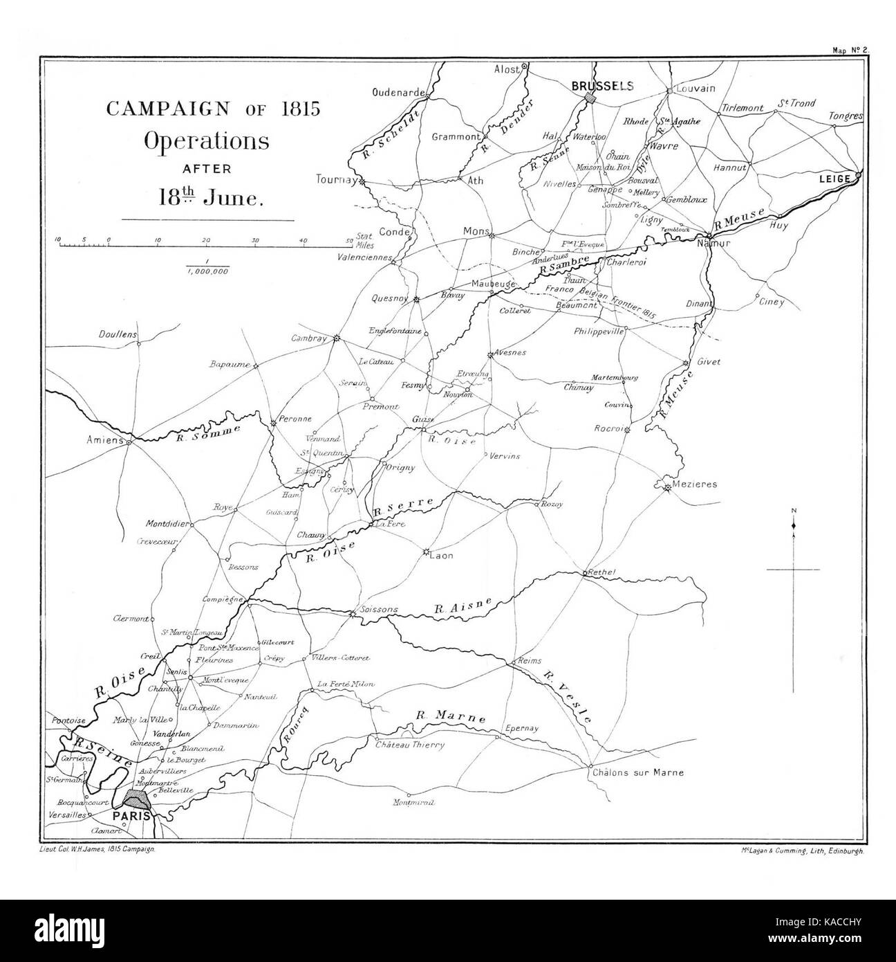 The Campaign of 1815, specifically after June 18, marks the aftermath of the Battle of Waterloo, which saw Napoleon's defeat and the end of the Napoleonic Wars in Europe. Stock Photo