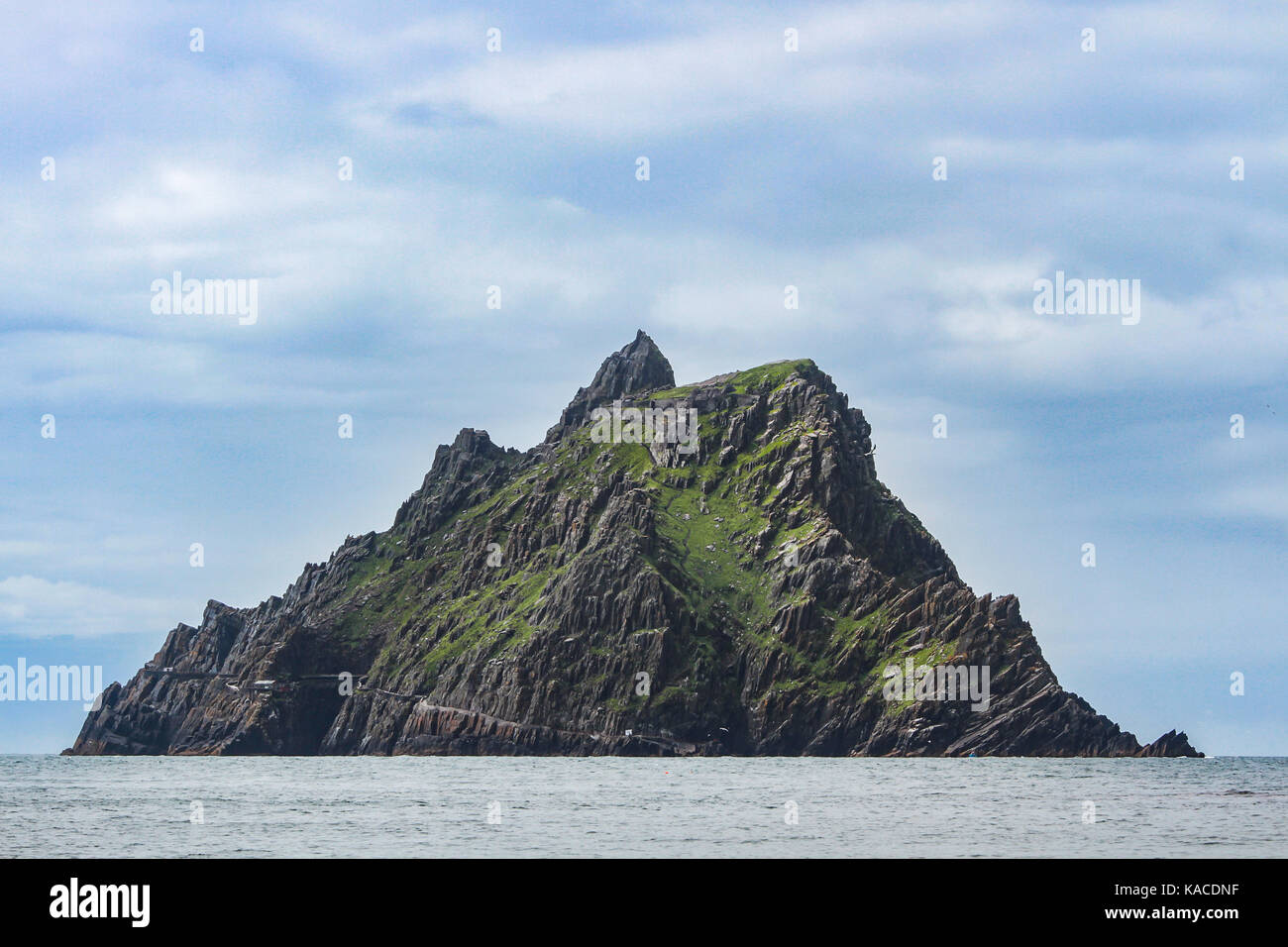 Skellig Michael, island nearby coast of Iveragh peninsula, County Kerry, Ireland, with medieval, early Christian monastery Stock Photo