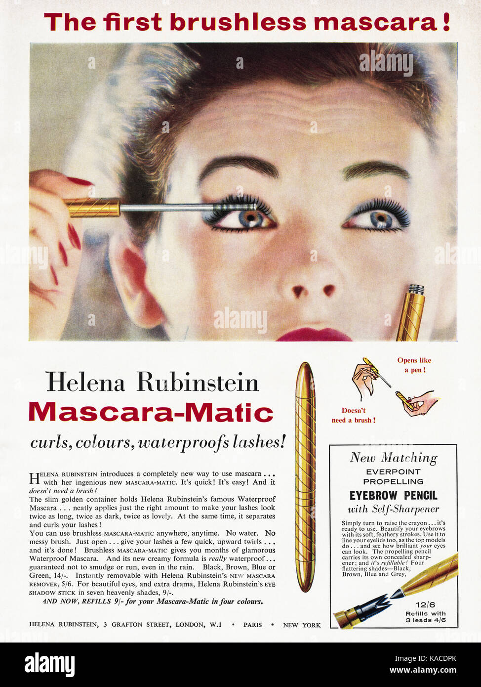 1950s old vintage original british magazine advert advertising Helena Rubinstein mascara dated 1958 Stock Photo