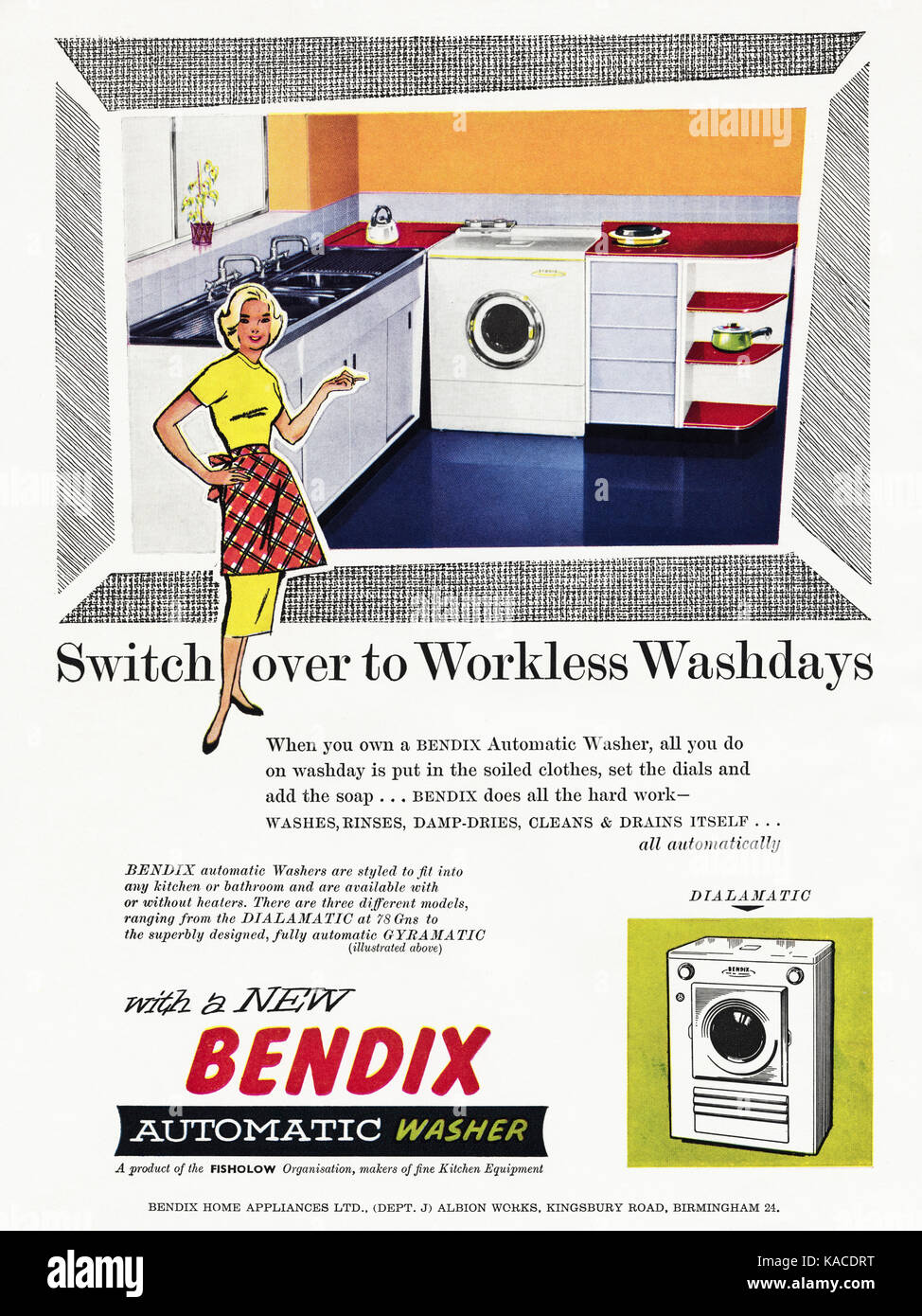 1950s old vintage original british magazine advert advertising Bendix automatic washing machines dated 1958 Stock Photo