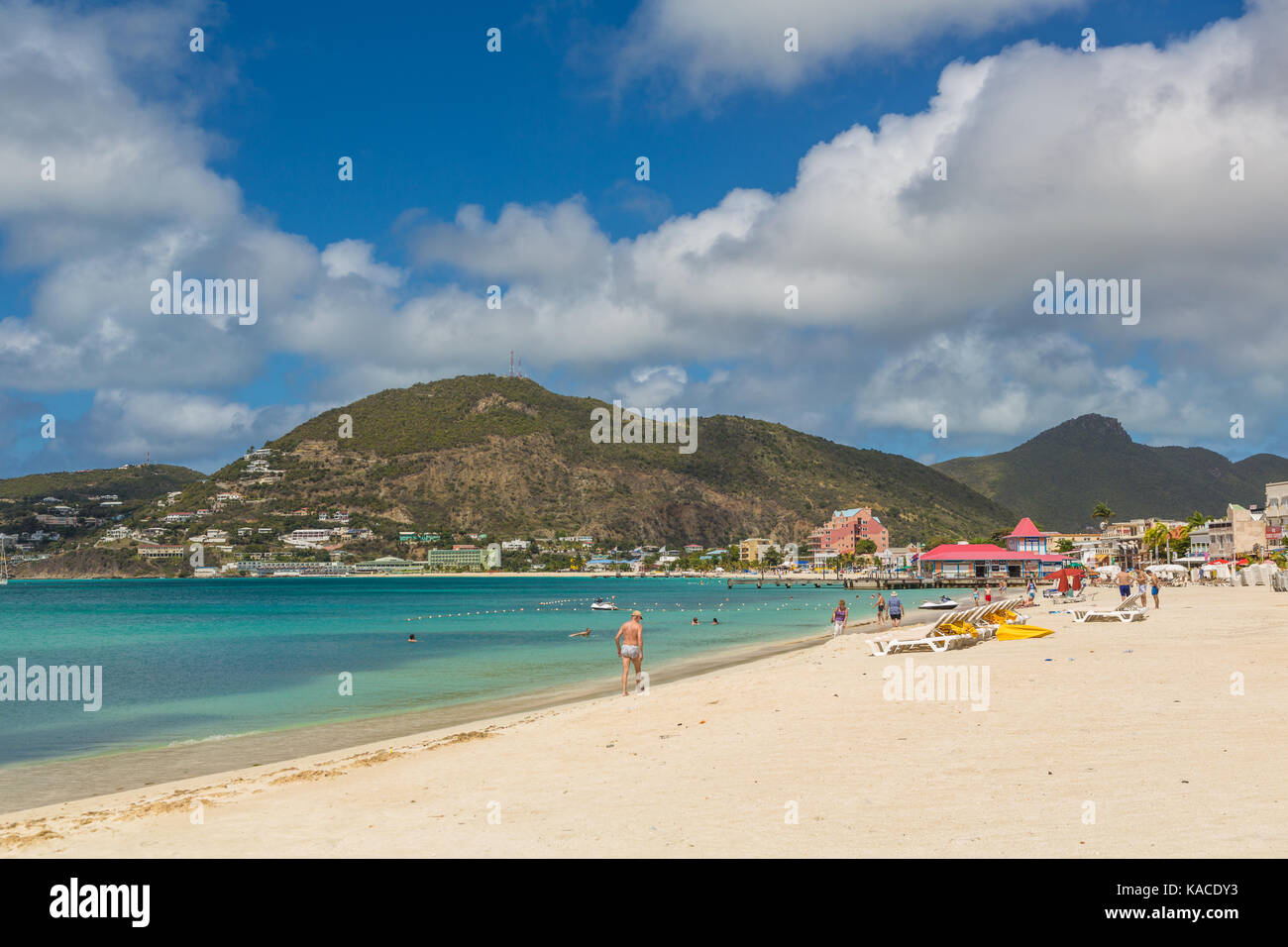 The beach at Philipsburg, St Maarten Stock Photo