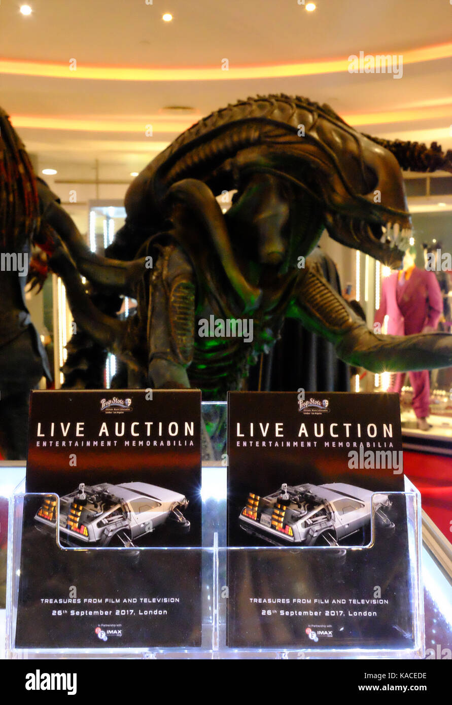 Exhibition before a live auction at the BFI IMAX on 26th September 2017 of TV & movie memorabilia including a full size Alien costume sold for £50,000 Stock Photo