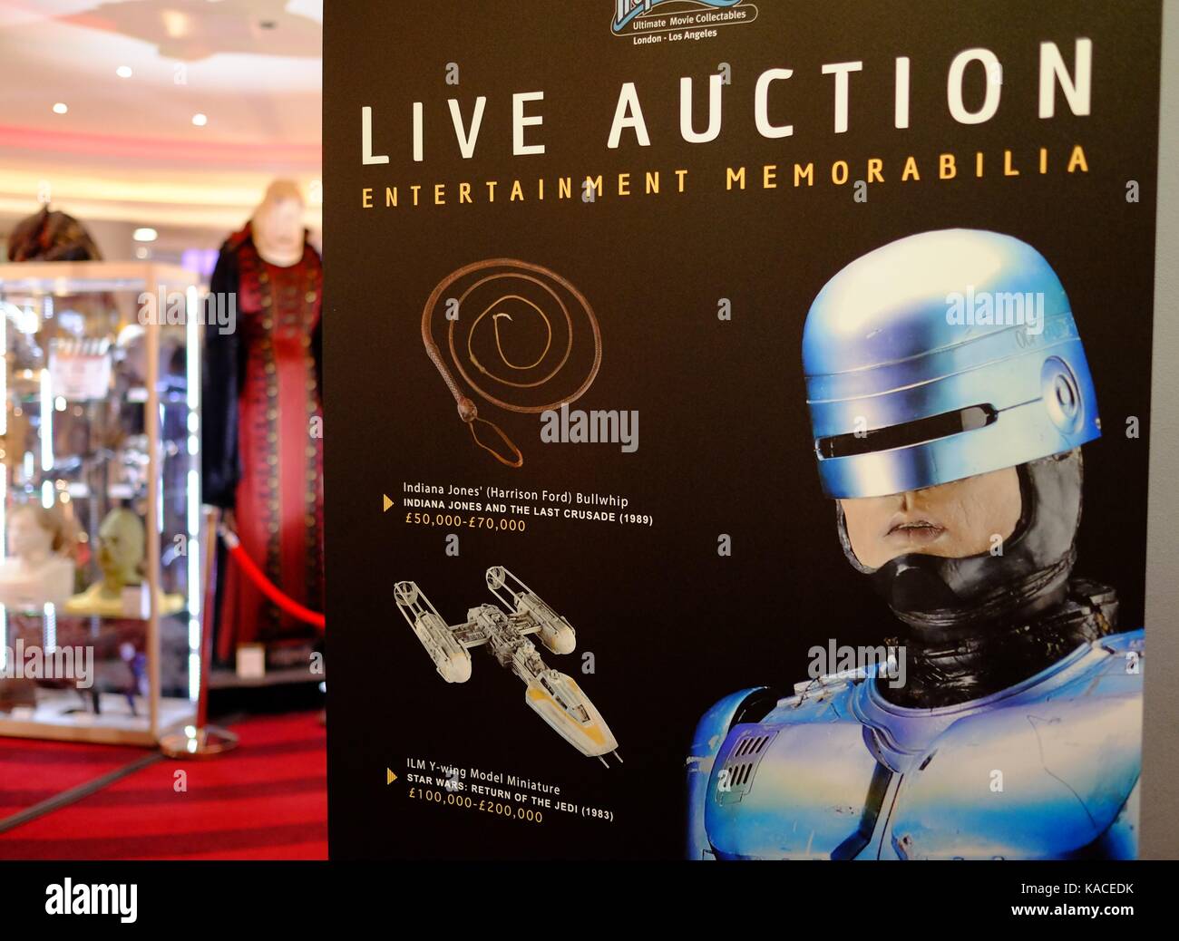 Exhibition in advance of the live auction at the BFI IMAX on 26th September 2017 of TV and movie memorabilia Stock Photo