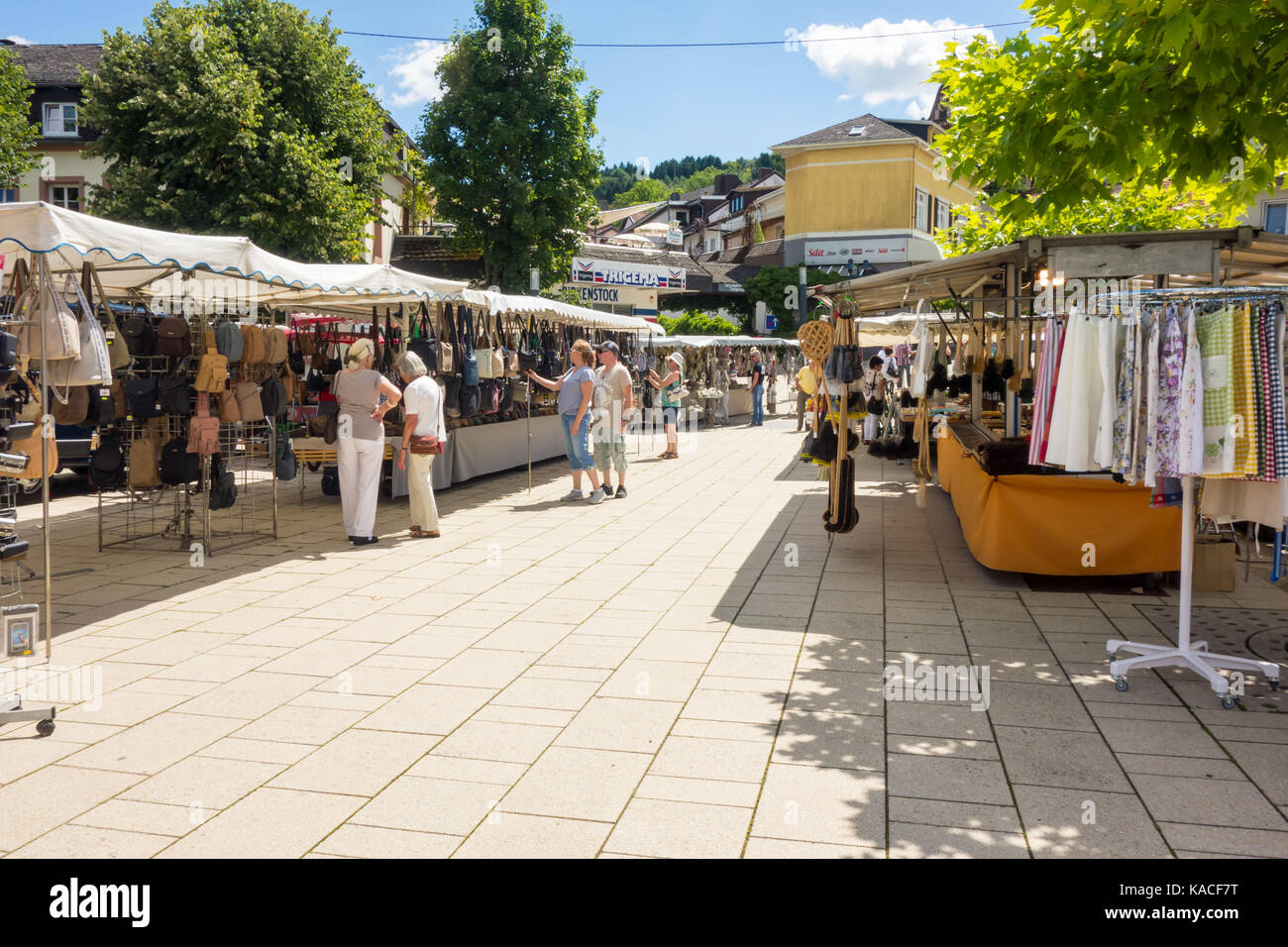 METTLACH, GERMANY - 6TH Aug 17:  Tourists visit the local Sunday market in the town centre. Stock Photo