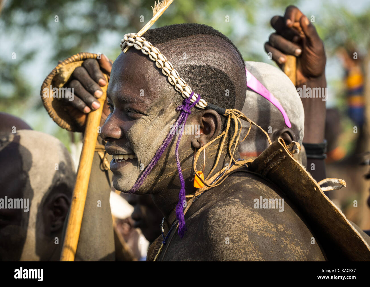 Bodi tribe man celebrating Kael ceremony, Gurra, Hana Mursi, Omo Valley, Ethiopia Stock Photo