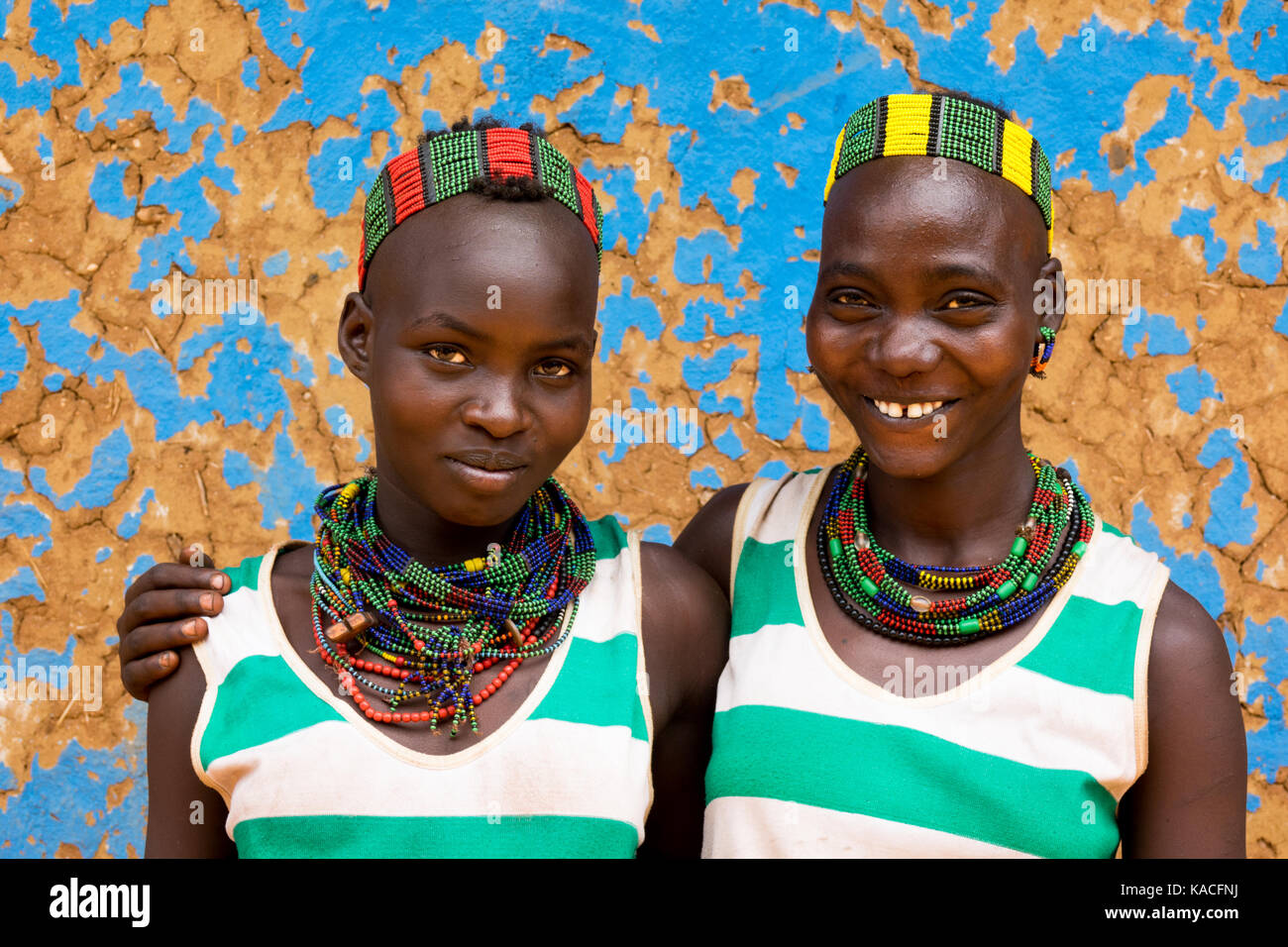 Hamer tribe young girls, Dimeka, Omo valley, Ethiopia Stock Photo