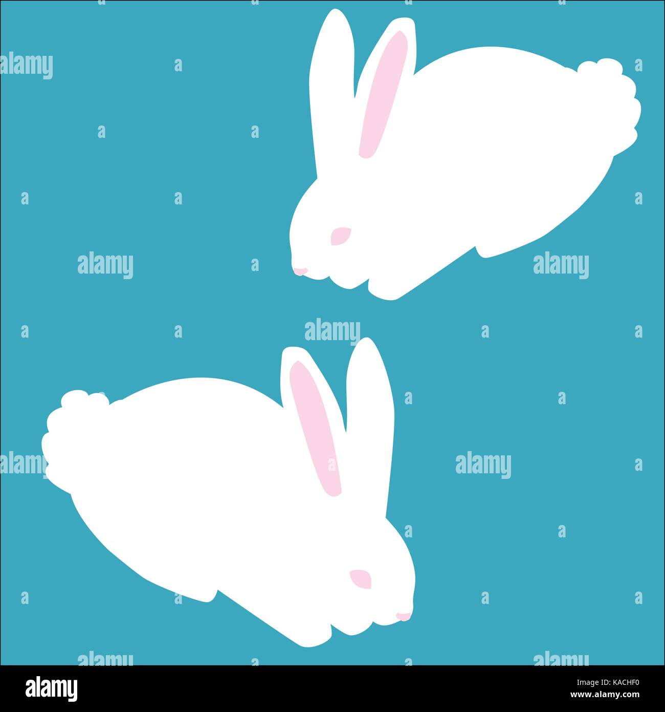 White rabbits, Cute bunny on blue background. Happy Easter design