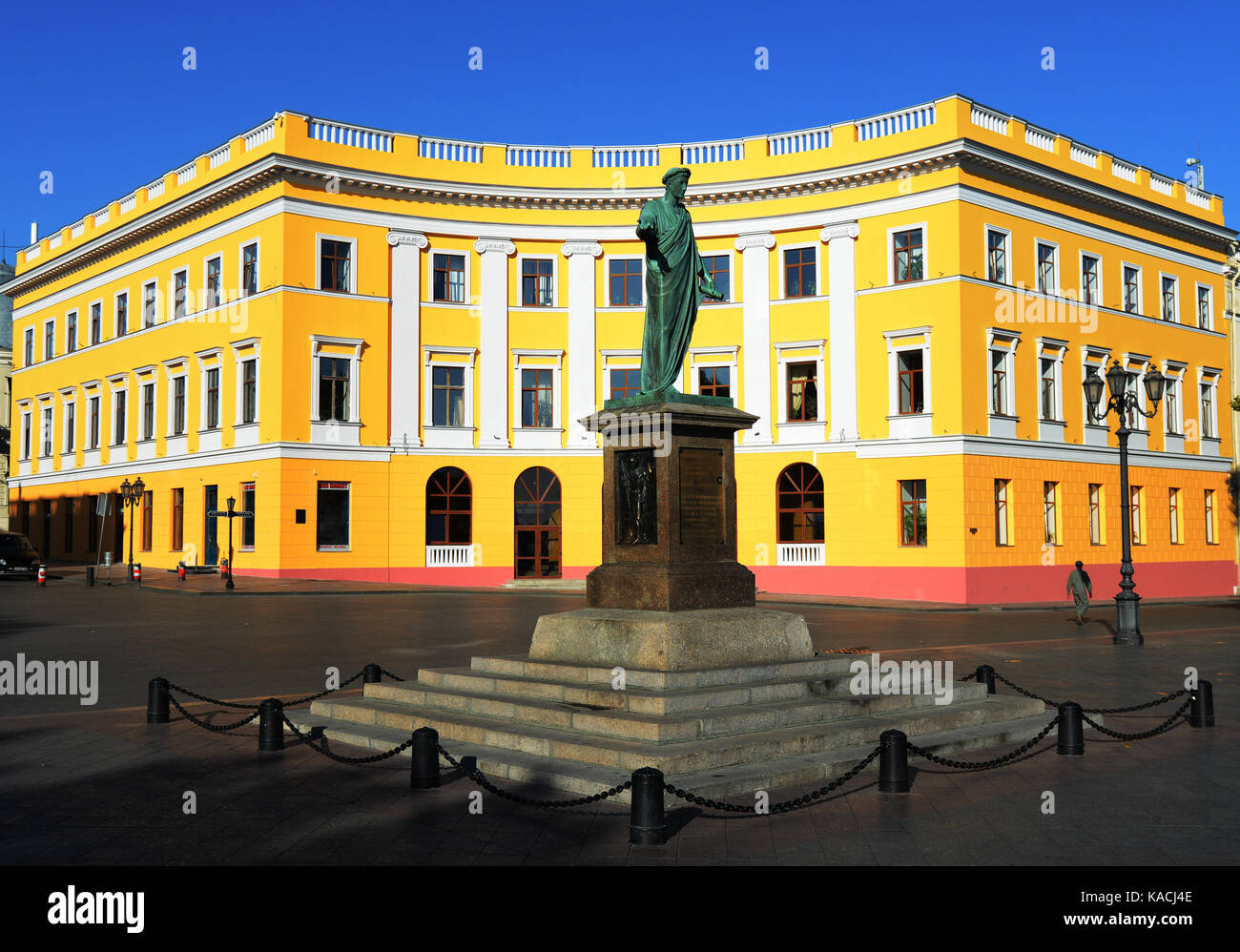 Statue of Duc de Richelieu, first mayor of Odessa, at the top of the Potemkin stairs. Stock Photo
