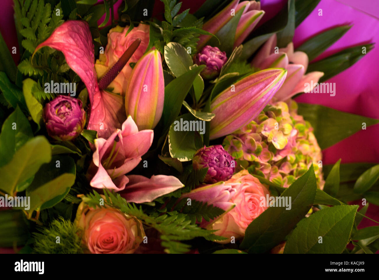 Bouquet of Lillies,Peonies and Hydrangeas Stock Photo - Alamy