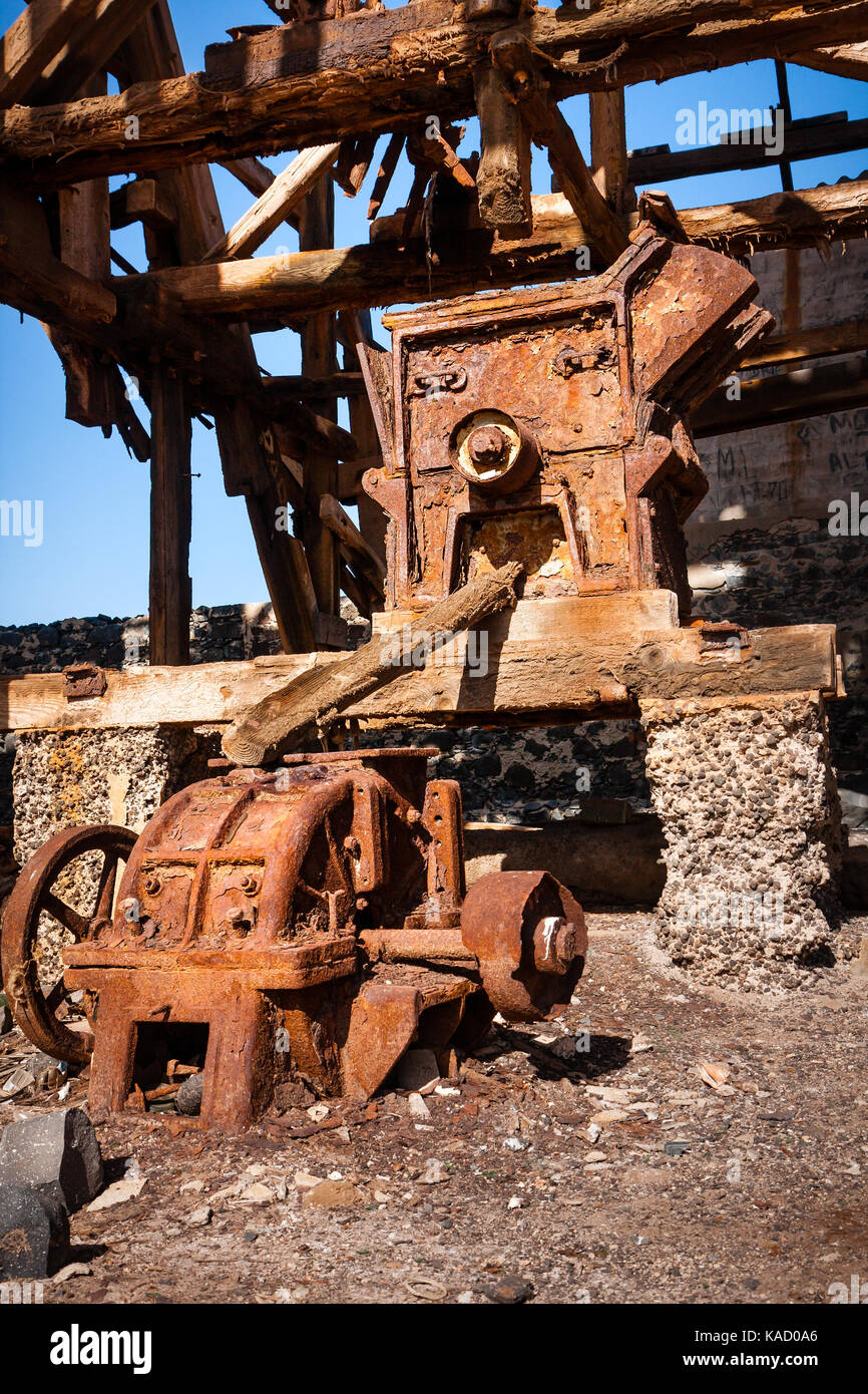 Rusty machinery of salt transportation cableway in Pedra de Lume. Sal Island. Cape Verde, Africa Stock Photo