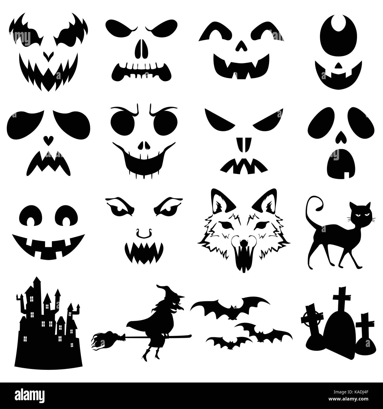 A vector illustration of Halloween Pumpkins Carved Silhouettes Template Stock Vector