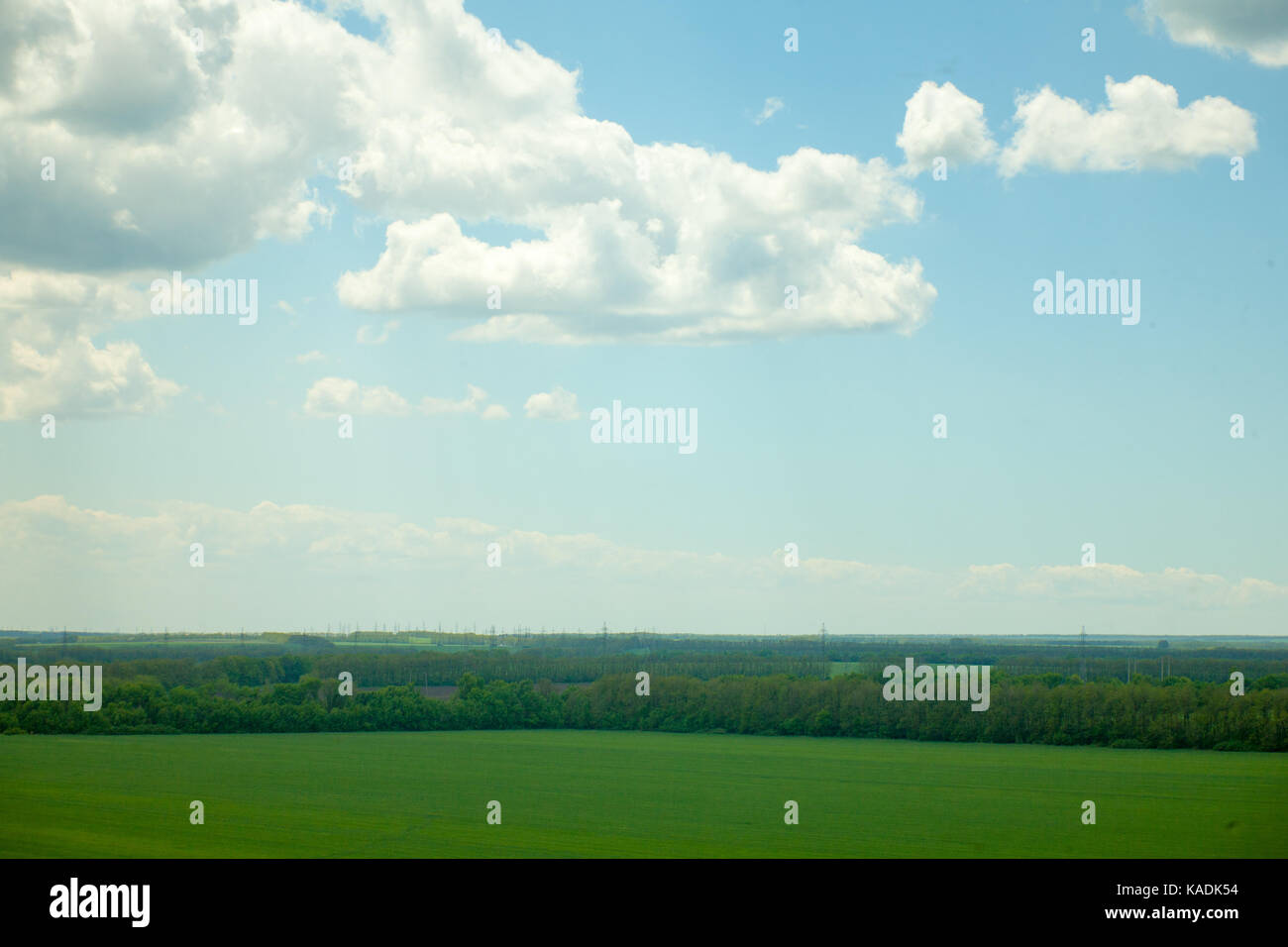 Green meadow under blue sky with clouds Stock Photo - Alamy