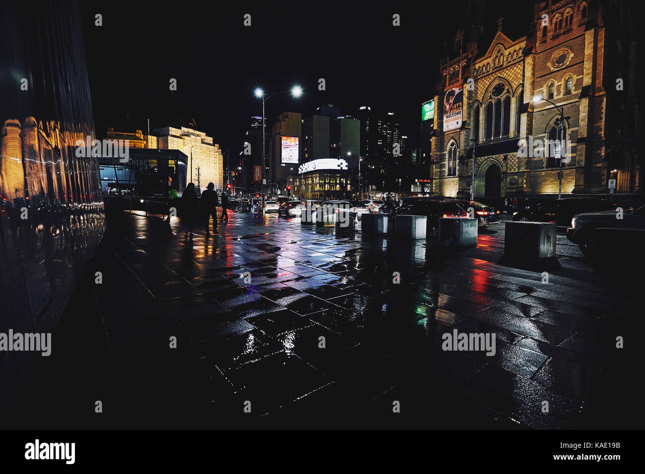 Melbourne laneways and central city streets including Chinatown at night after rain. Stock Photo