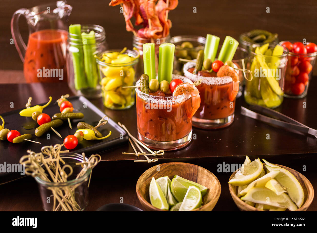 Bloody mary cocktail bar with variety of garnishes Stock Photo Alamy