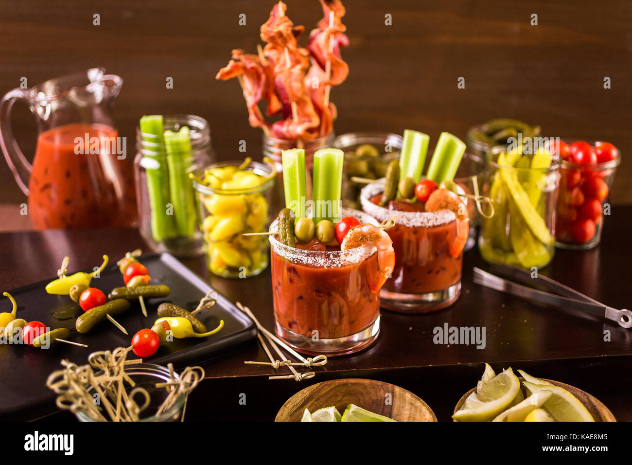 Bloody mary cocktail bar with variety of garnishes Stock Photo Alamy